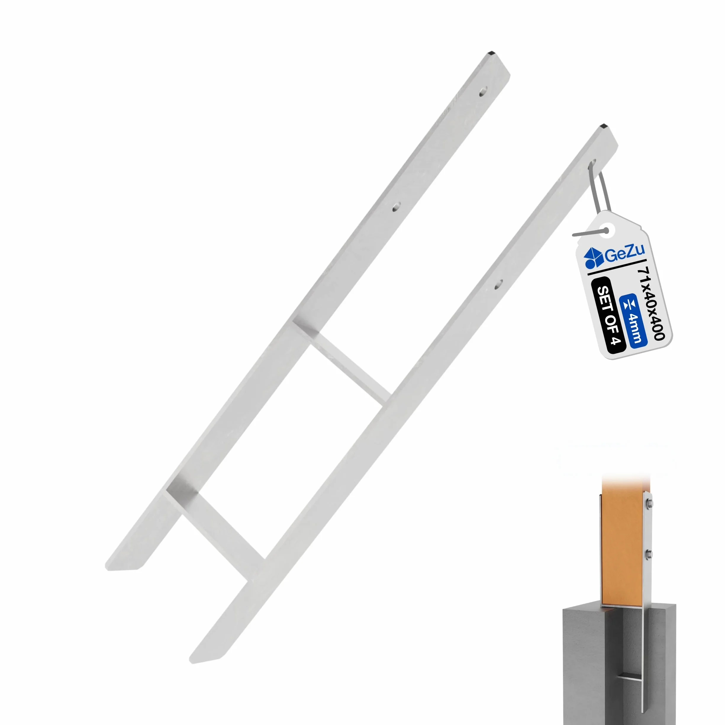 GeZu Impex Post Anchor H 71 x 400 mm Juego of 4 | Galvanizado en Caliente Anclaje Soporte para Ancla Base Elevada