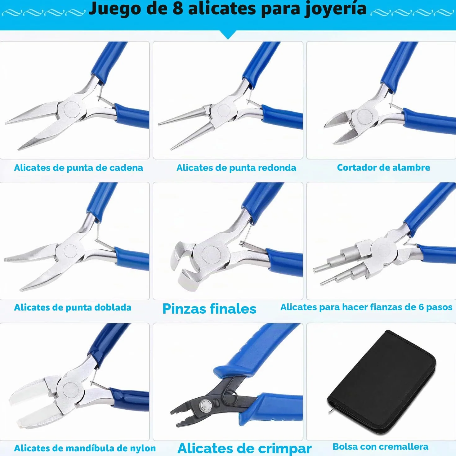 Shynek herramientas de alicates para fabricación de joyas, juego de 8 piezas de micro alicates de joyería para suministros de fabricación de joyas