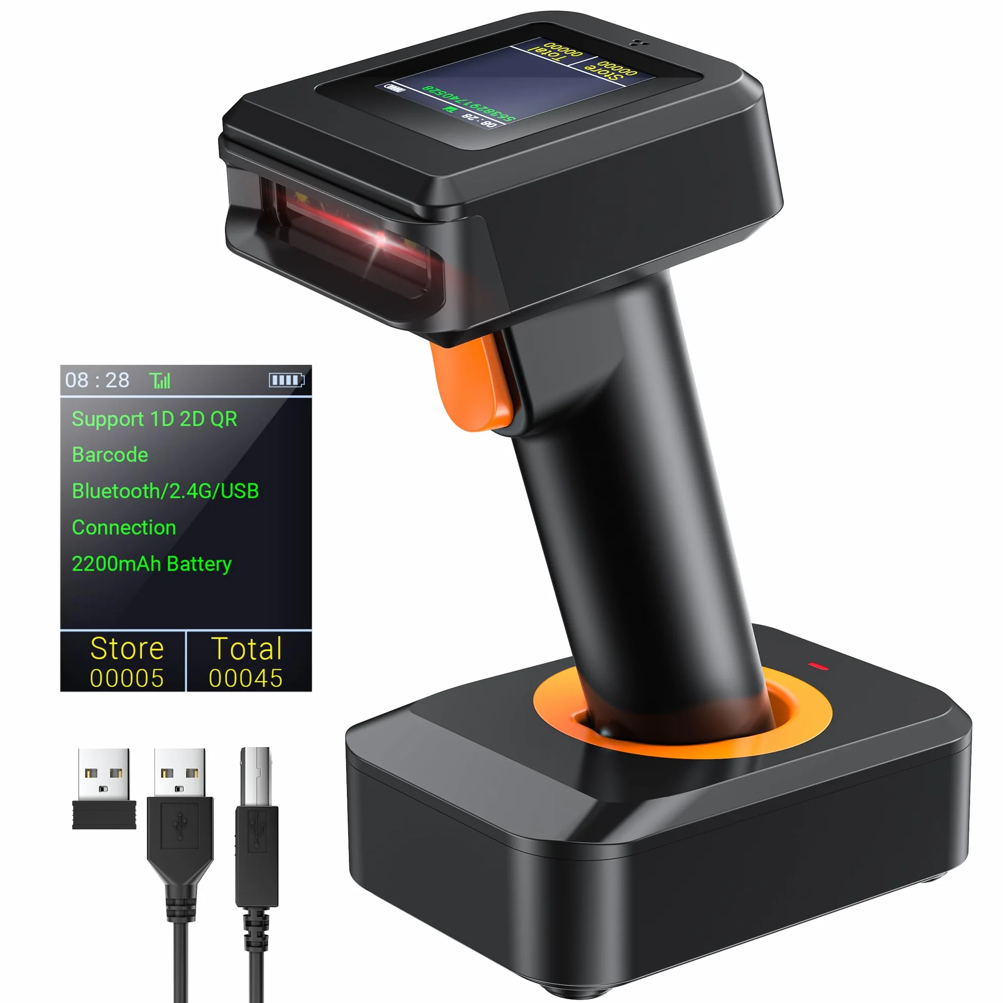 Tera Escáner de Código de Barras Inalámbrico 1D 2D Bluetooth con Base de Cargador y Cable USB