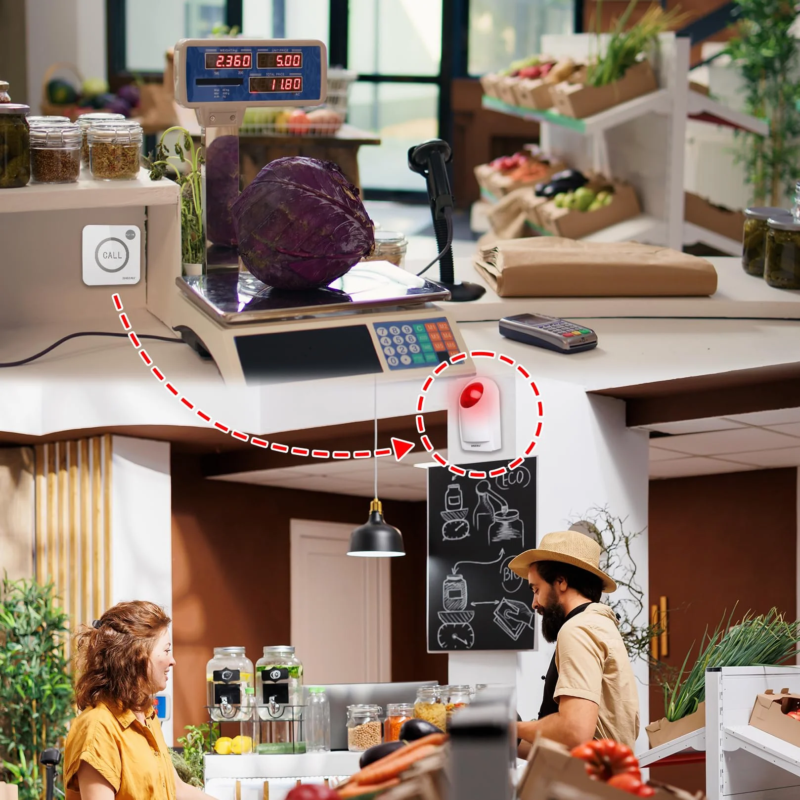 SINGCALL Sistemas de Alarma inalámbricos Sirena Exterior inalámbrica Alarma antirrobo con luz estroboscópica roja de Alerta SOS para Tienda Hogar Hotel Joyería Seguridad, 1 Sirena 2 Botones remotos