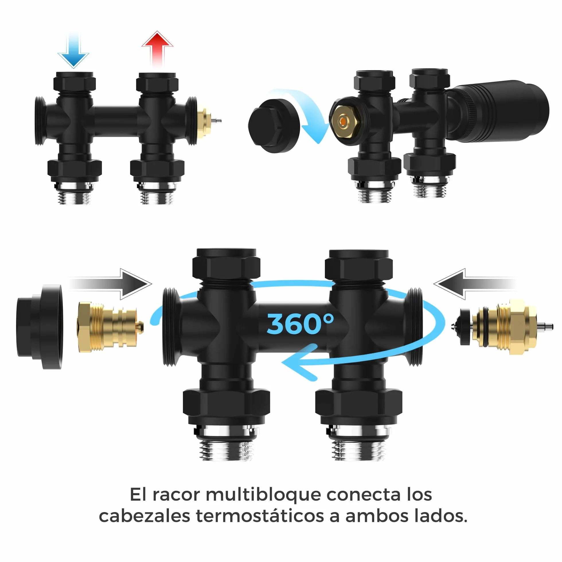 Vancoco Válvula de radiador angular válvulas para radiadores con bloqueo H conexiones centrales de 50 mm universal válvula radiador con cabezal termostático válvula para radiador negro
