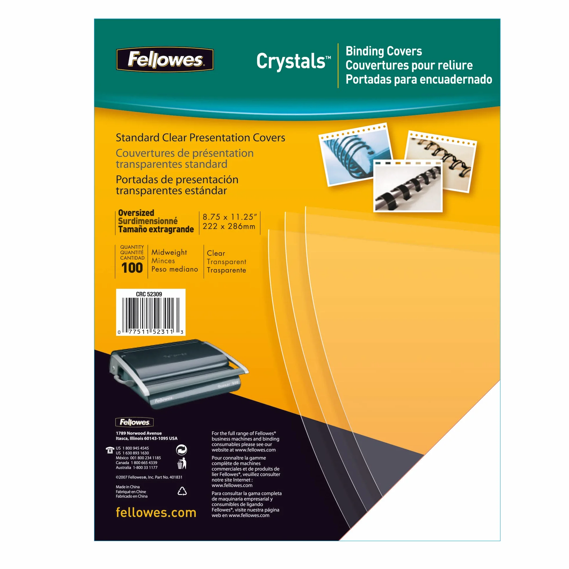 Fellowes Portadas para encuadernar de PVC transparente, A4