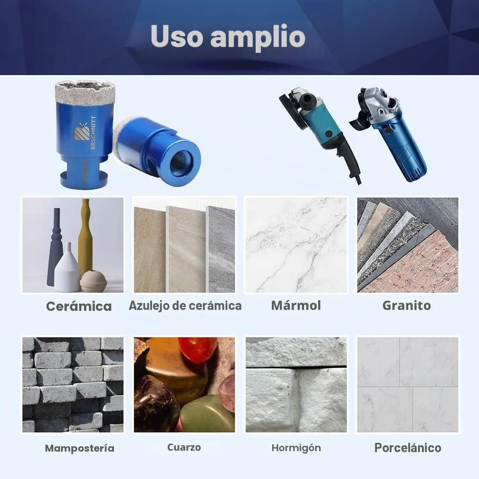 Broca de Diamante 4 Piezas/Set 20/25/35/50mm para Perforación en Seco Porcelana Azulejo Granito Mármol M14