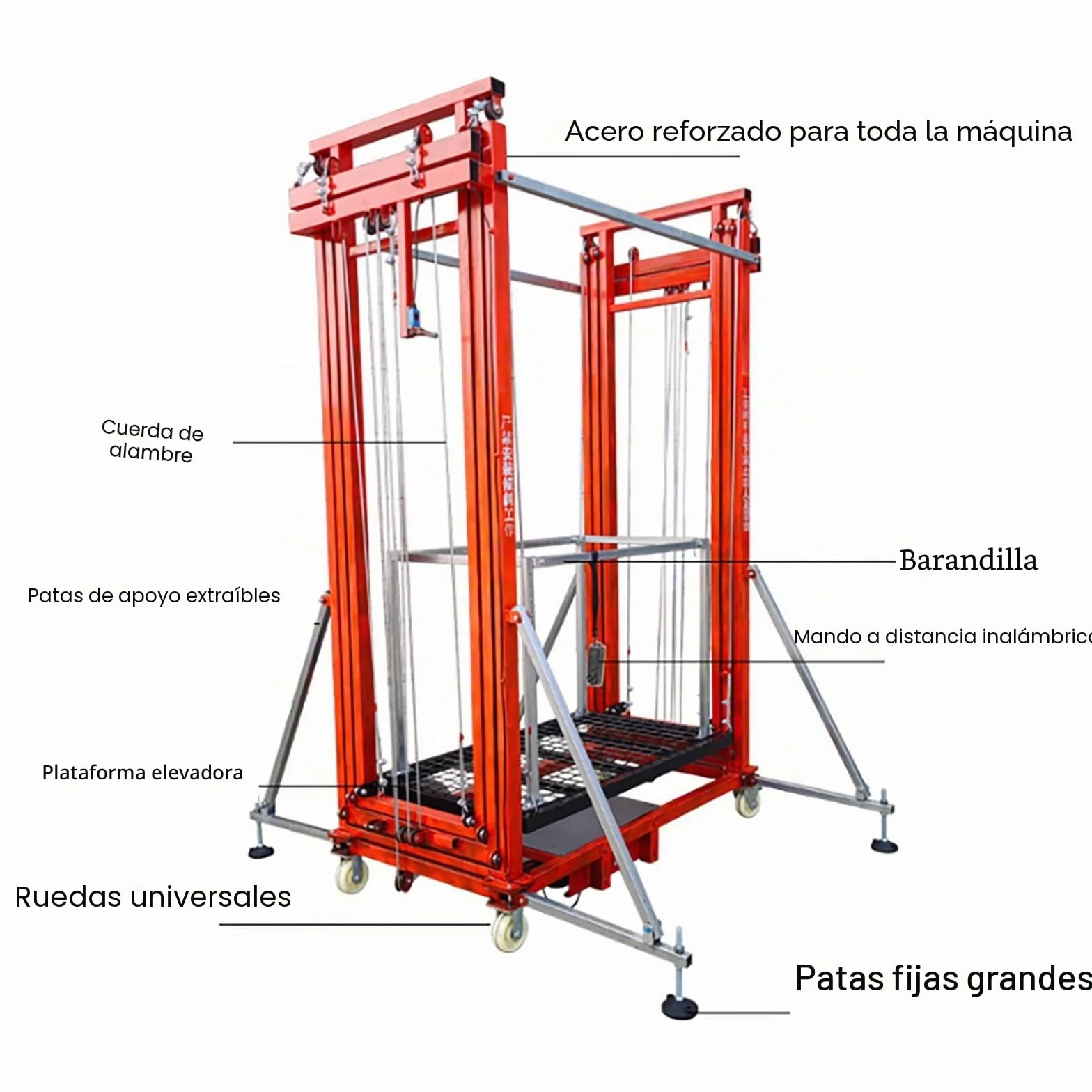 Elevador eléctrico de andamio con mando a distancia para instalación de iluminación, pintura, reparación de tejados y mantenimiento de árboles