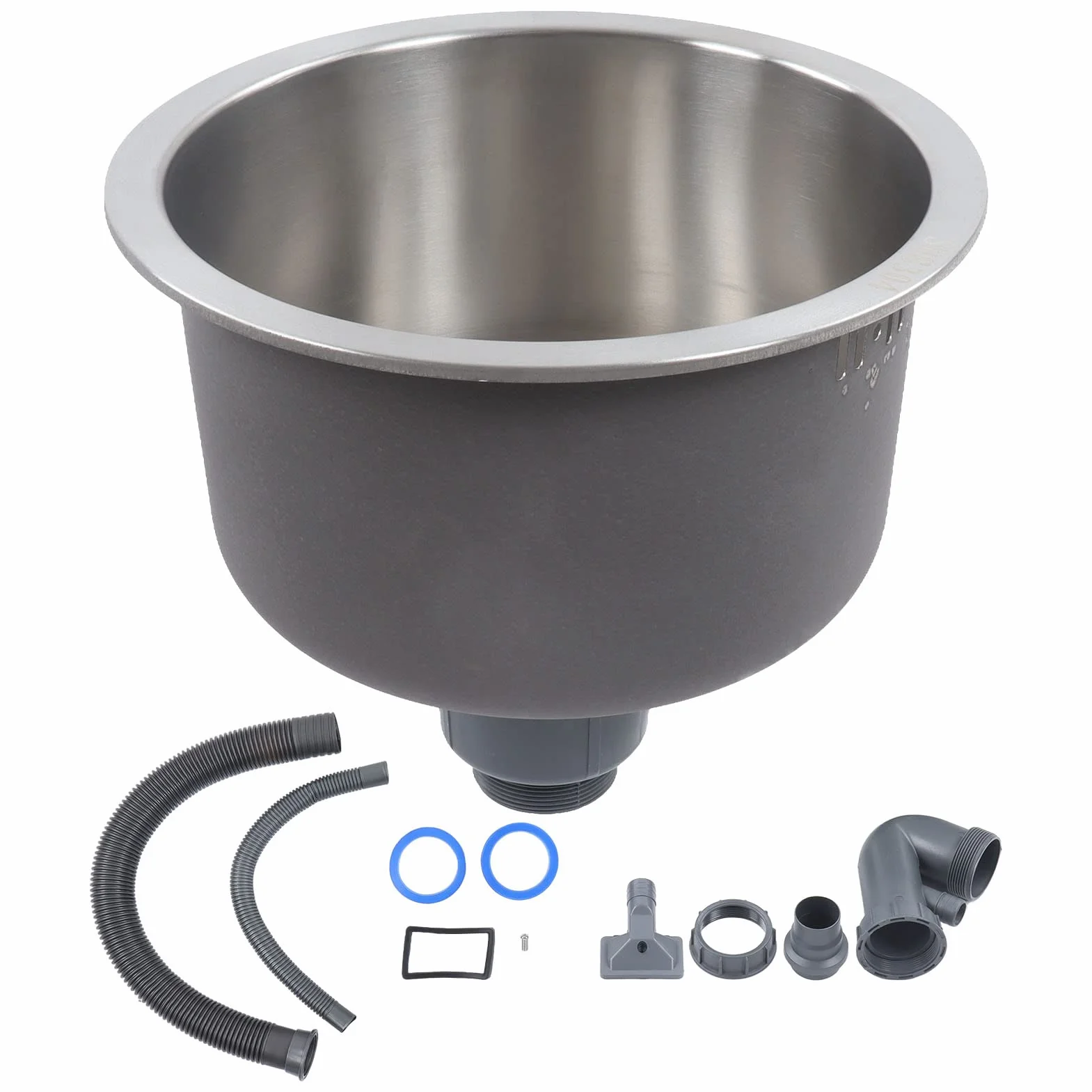 Mini Fregadero de Cocina Redondo Barra de Acero Inoxidable, Fregadero de Cocina Barra de Acero Inoxidable Lavabo Redondo con Tubo de desagüe 30 cm de diámetro