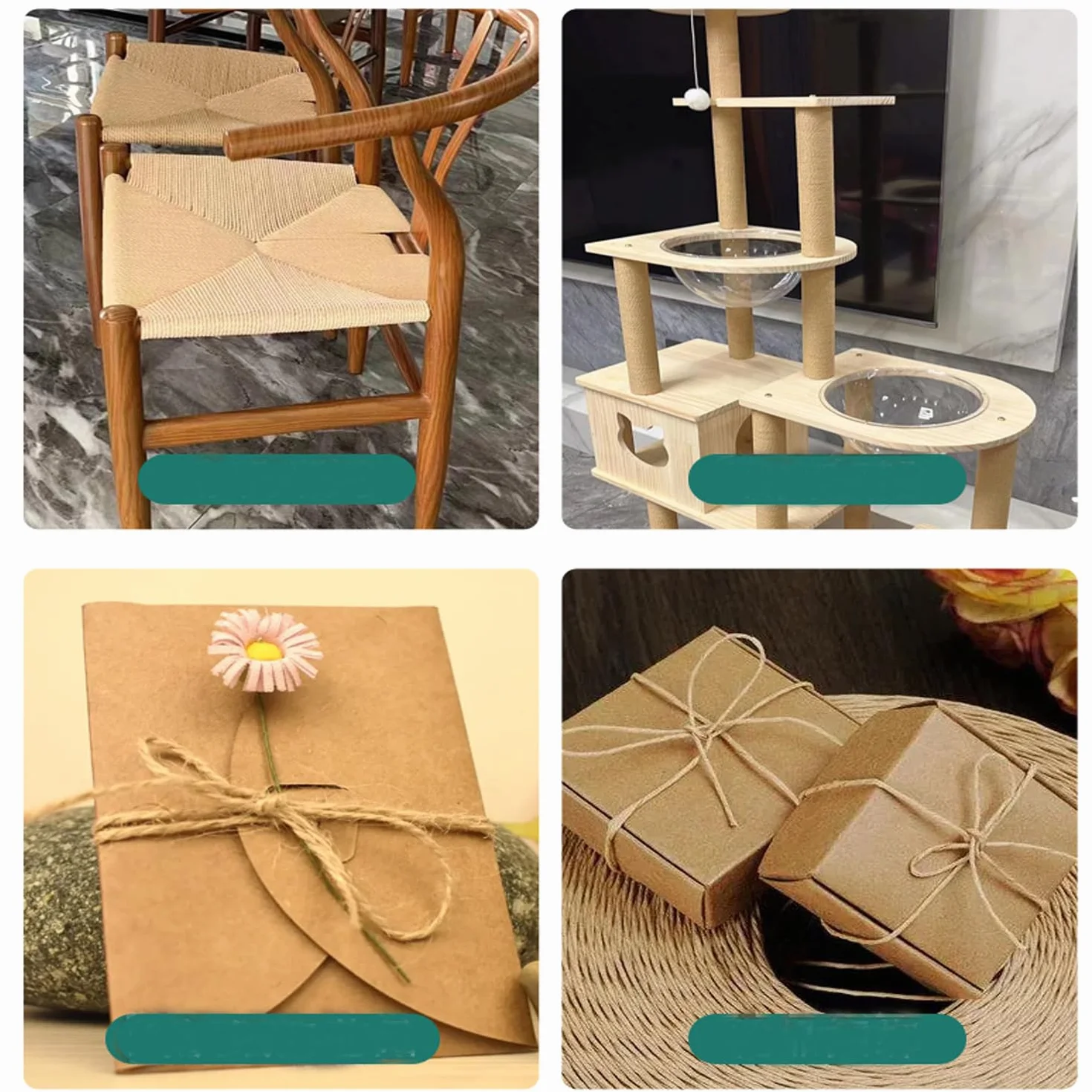Cuerda de papel kraft de 5 mm x 100 metros para rascador de gatos, árbol, jardín, encuadernación, manualidades, material de embalaje