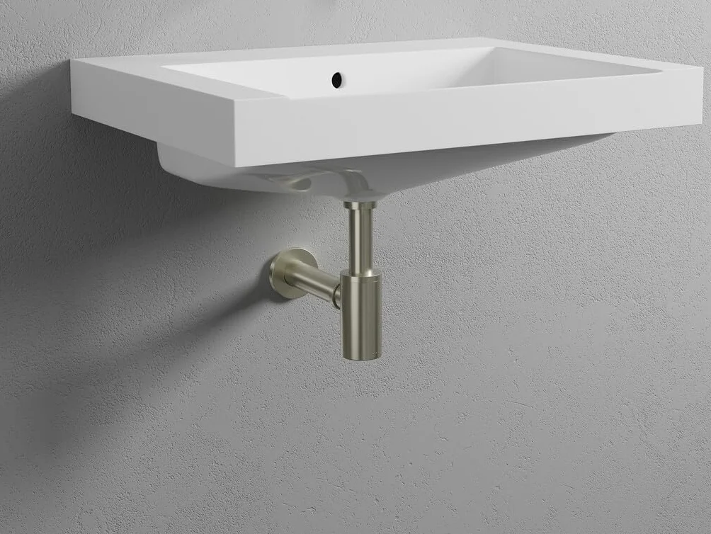GME Sifón Botella Lavabo G1 1/4" Ø32 mm | Salida 330 mm | Diseño Decorativo Metálico | Acabado Níquel | Instalación Universal