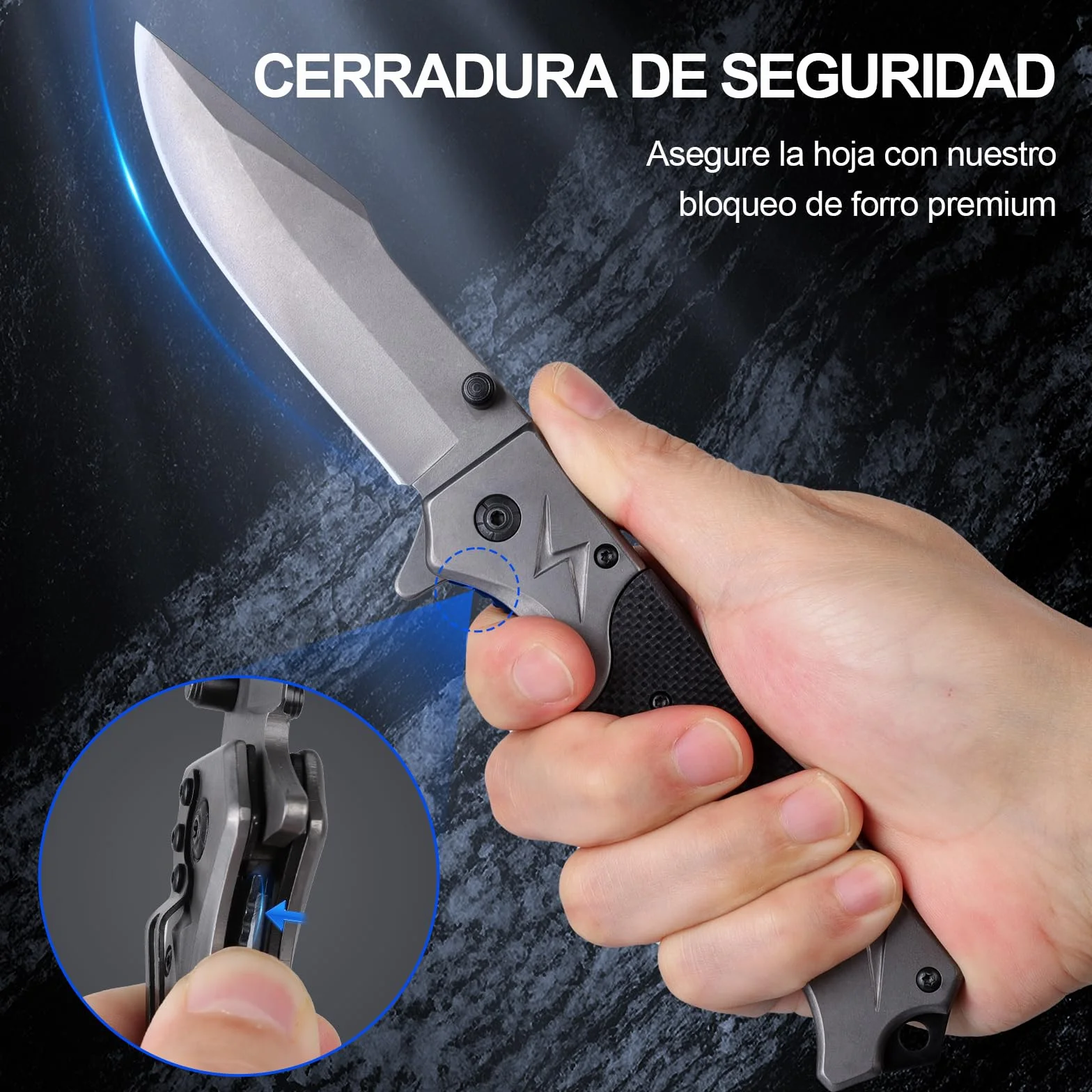 Navaja, Cuchillo Plegable de Acero Inoxidable, Portátil Cuchillo EDC con Clip de Bolsillo, Cuchillo Supervivencia, Camping Antideslizantes, Regalo para Hombre Padre