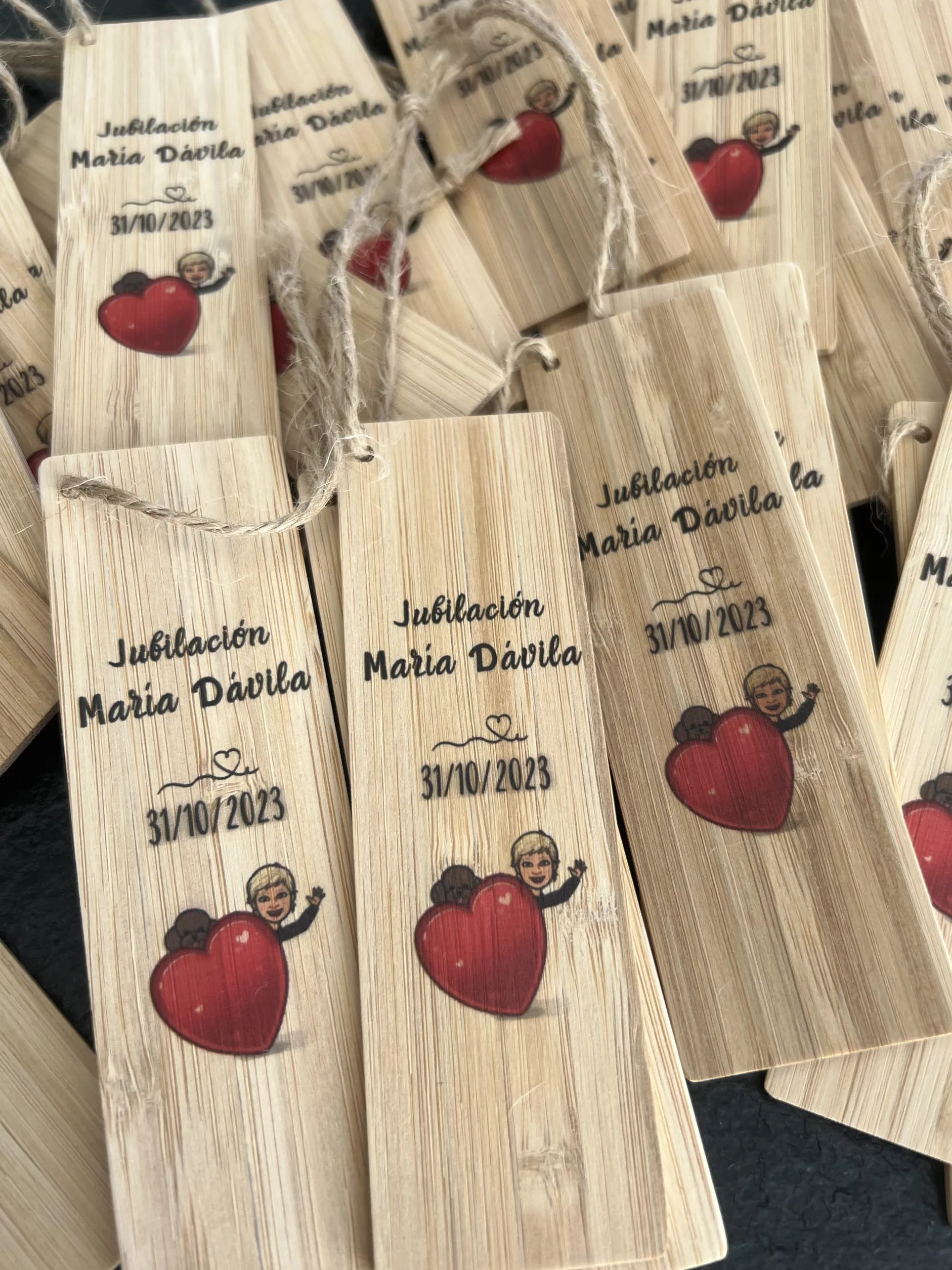 Pack de 20 Marcapáginas de Bambú Personalizados para Boda, Comunión, Bautizo