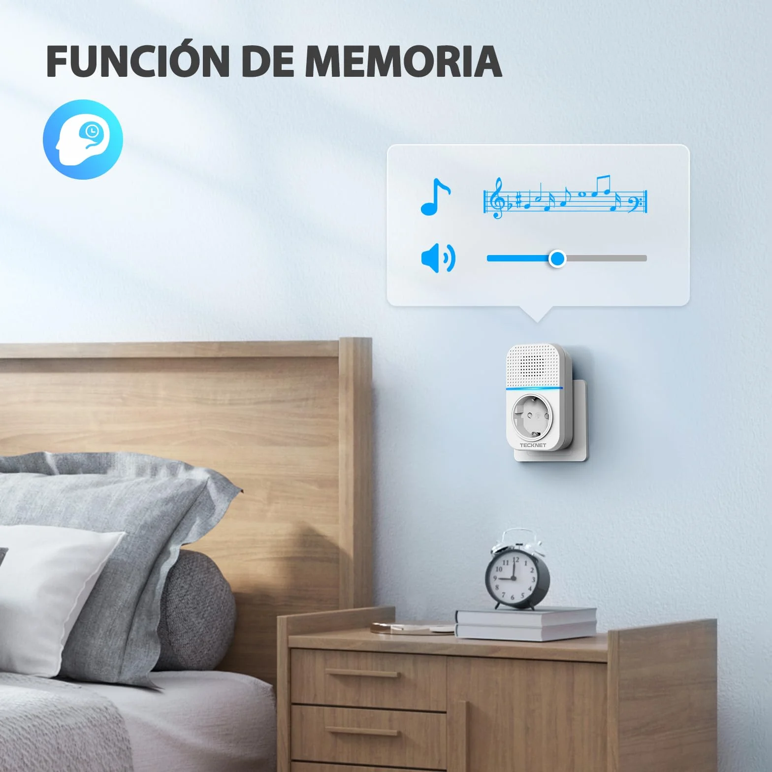 TECKNET Timbre Inalámbrico Exterior Impermeable con Enchufe, 400m Alcance Timbre Casa Autoalimentado, IP65 Timbre para Puerta sin Pilas con Indicadores LED, 60 Melodías Rango, 5 Niveles de Volumen