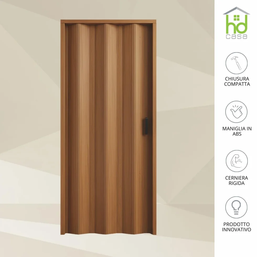 ROLLPLAST PINTO Puerta plegable interior PINTO, modelo estándar extra, en PVC, reversible y ajustable, para bricolaje, fabricada Italia, decoración del hogar, nogal, 83 x 214 cm