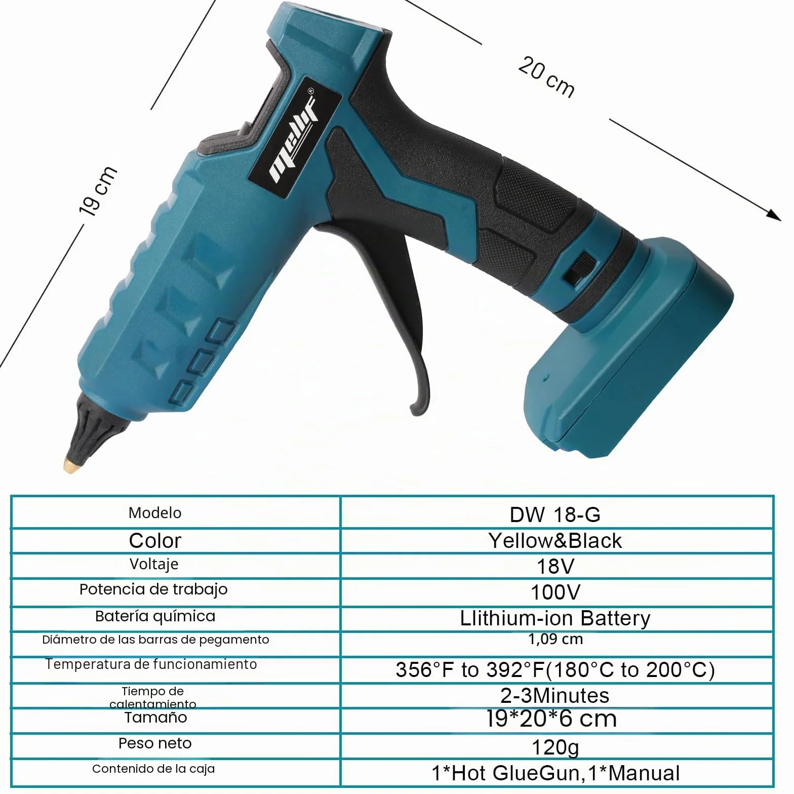Pistola de pegamento inalámbrica para batería Bosch 18V GBA/GBA ProCORE Mellif, pistola de pegamento de precalentamiento rápido, con 20 piezas de barras de pegamento de tamaño completo de 11 mm para