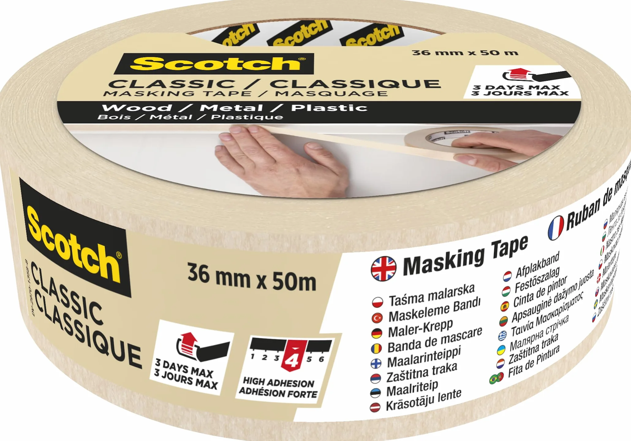 ScotchBlue, Scotch Classic Masking Tape, 16 Rolls 36mm x 50m - Adhesion - Painters Masking Tape for Indoor Painting and Decorating