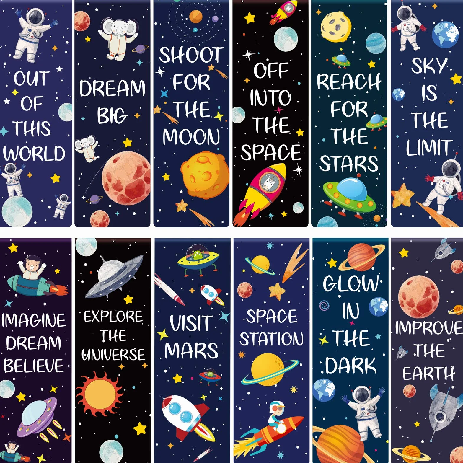 Marcadores de Libros Magnéticos 36 Piezas Tema Cielo Estrellado Planeta Lectura