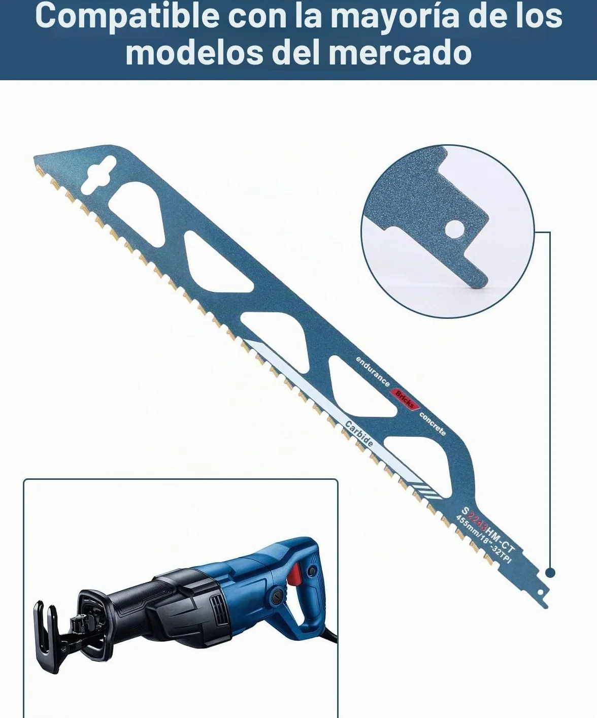 Hojas de Sierra Sable, 455mm Sierra de Sable, Accesorios Sierra Sable para Metal, Hormigón Poroso,Ladrillo, Placa de Cemento (S2243HM)