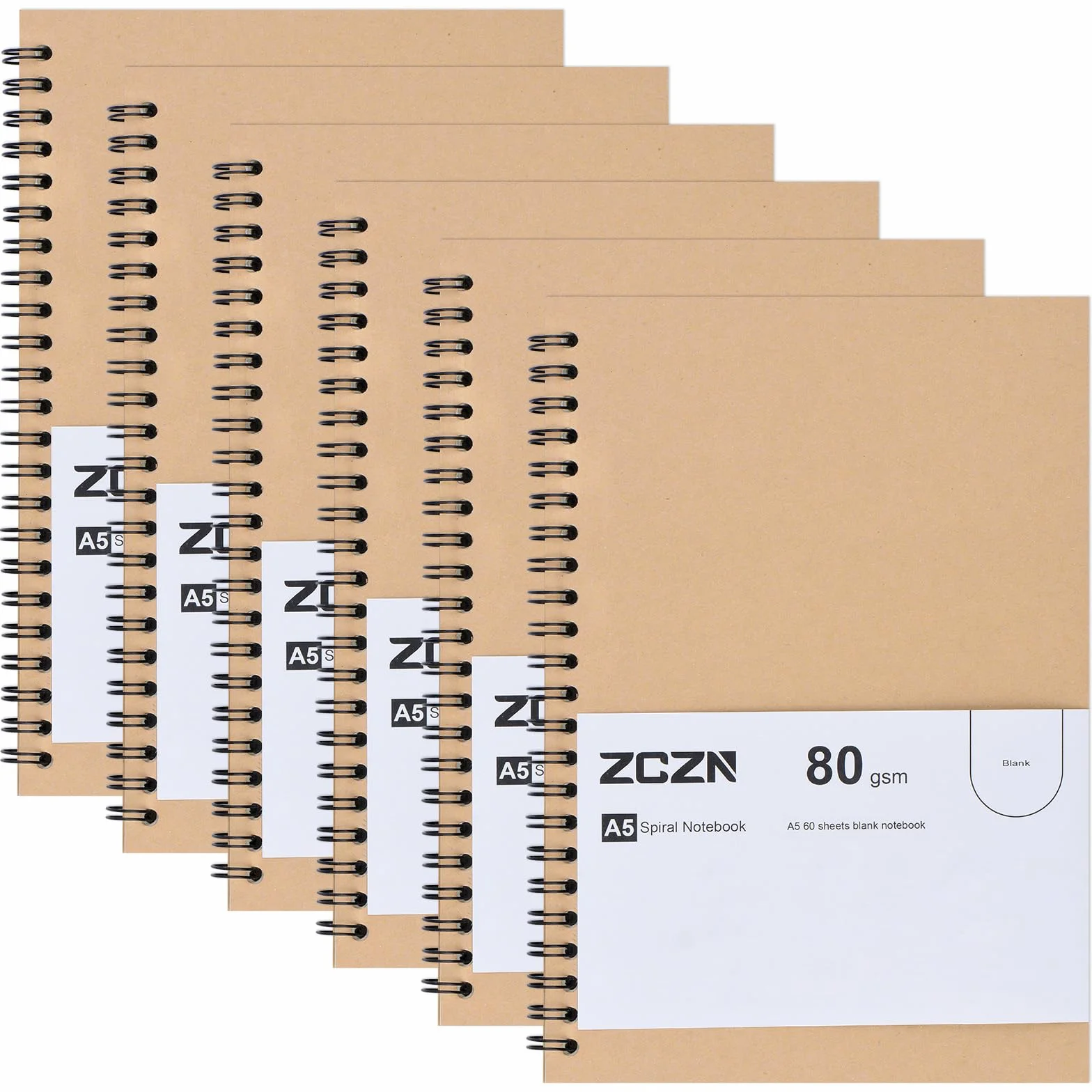 Cuaderno A5 Pack 6 Libretas Hojas Blancas Cubierta Kraft Espiral 60 Hojas Viaje Dibujo