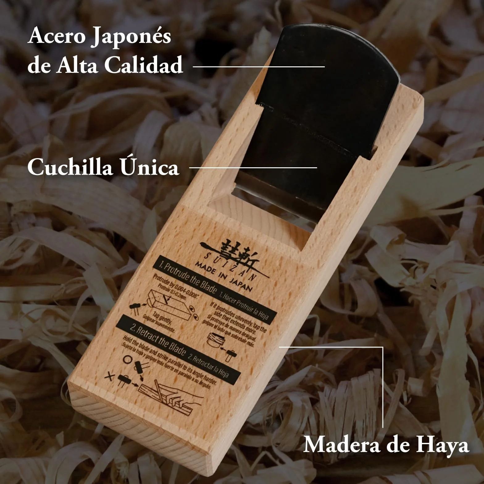 SUIZAN Kanna Cepillo manual japonés 42mm - Herramientas profesionales de carpintería para la madera