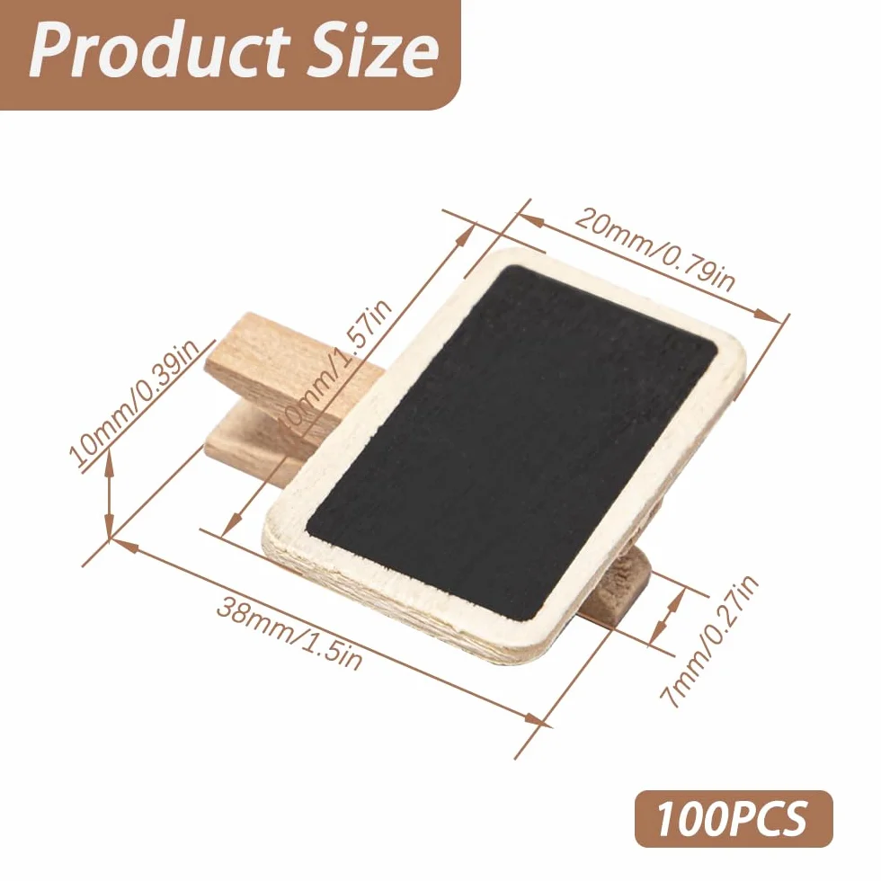 Mini Pizarra de Madera con Pinza 100 Piezas Negro Clips de Pizarra para Etiquetas Alimentarias