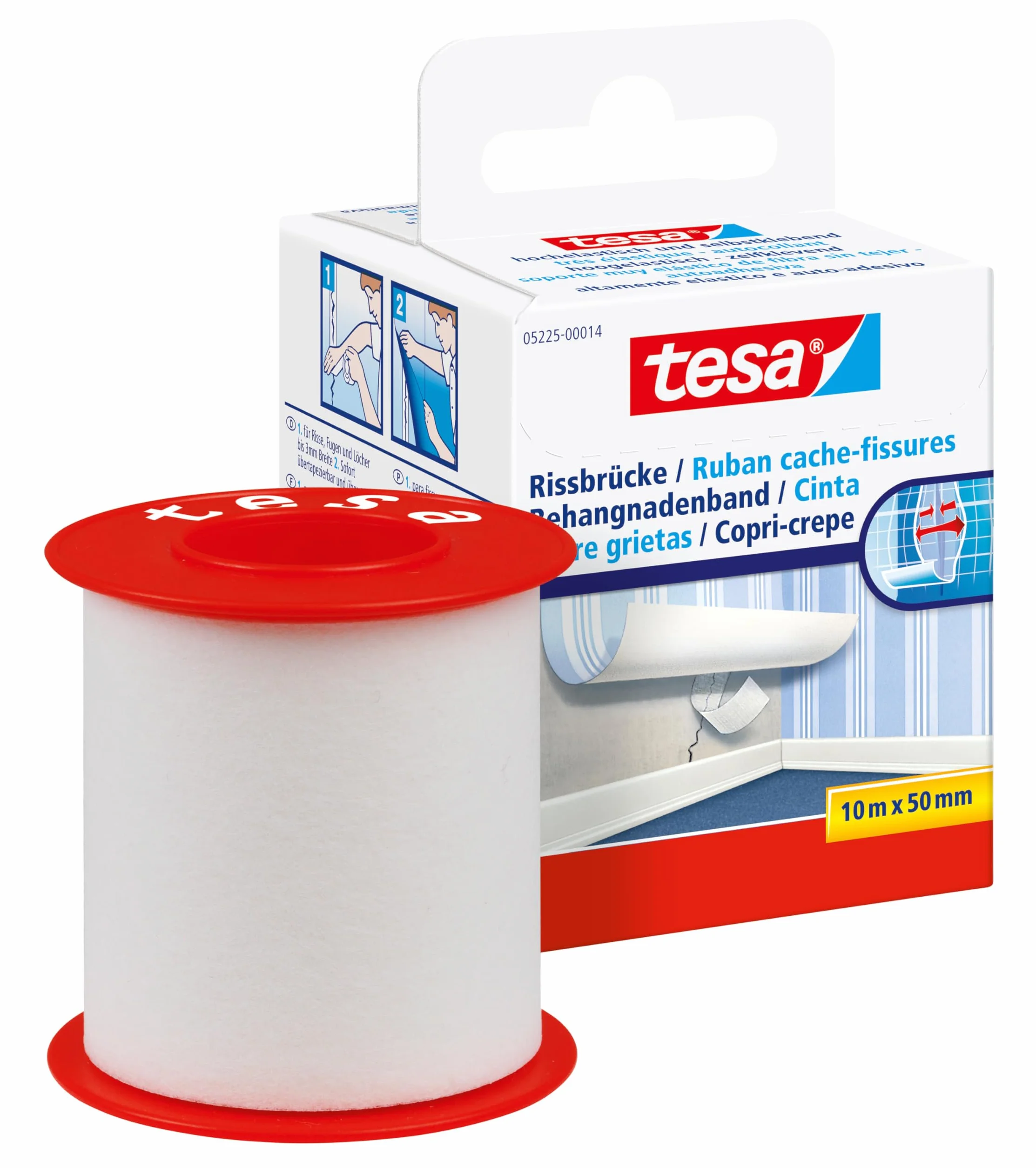Tesa Cinta Autoadhesiva de Yeso, Altamente Elástica para Reparación de Grietas y Fisuras, 10 m x 50 mm