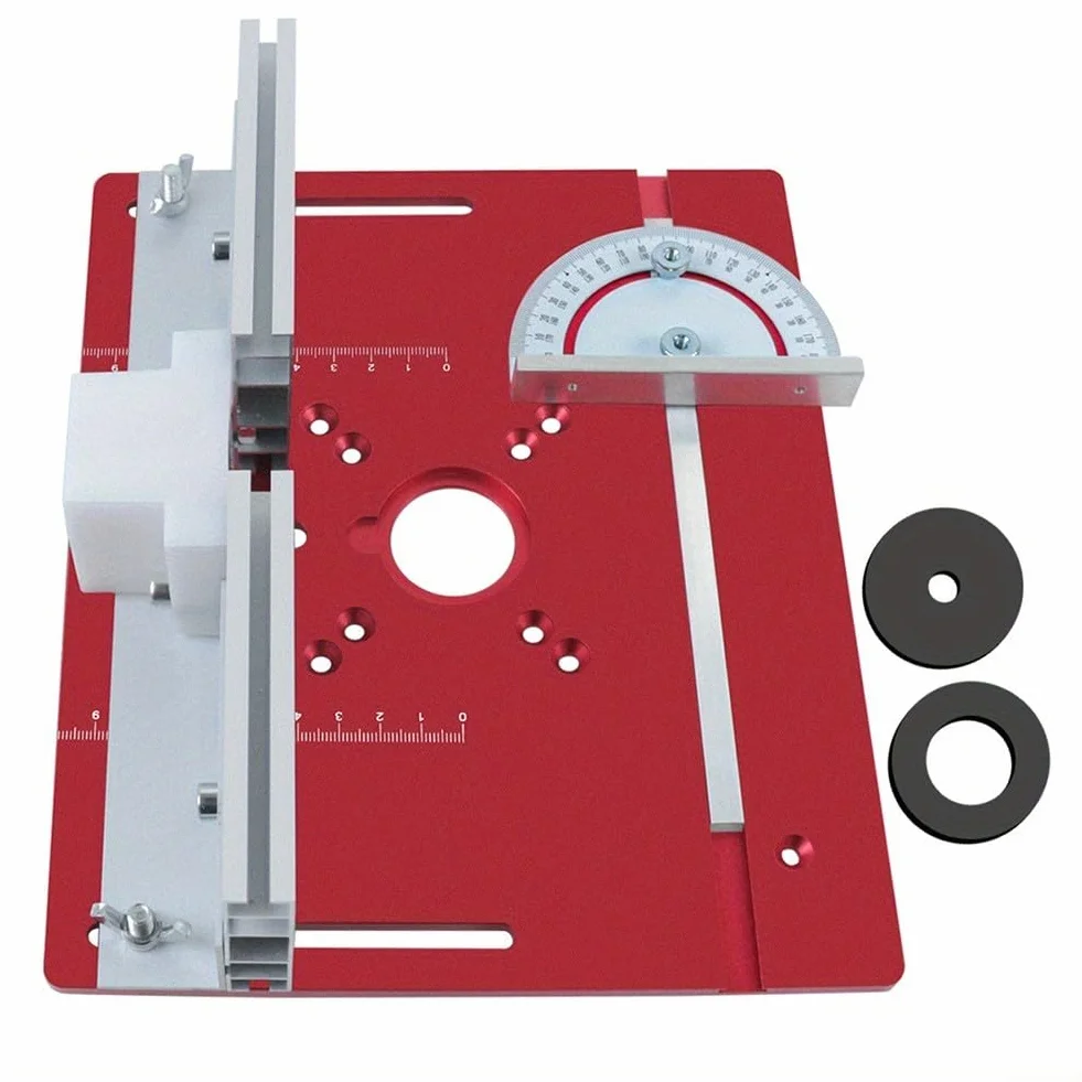 Mesa de aluminio para fresadora de carpintería, placa de inserción eléctrica de fresado de madera, 240 x 200 x 5 mm, compatible con metales blandos y madera (rojo)