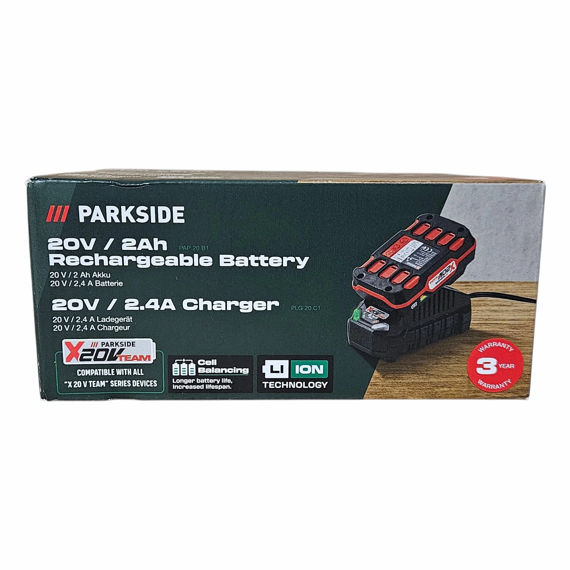 Park Side - Batería Parkside X20V Team 2 Ah y Cargador con Active Cell Balancing