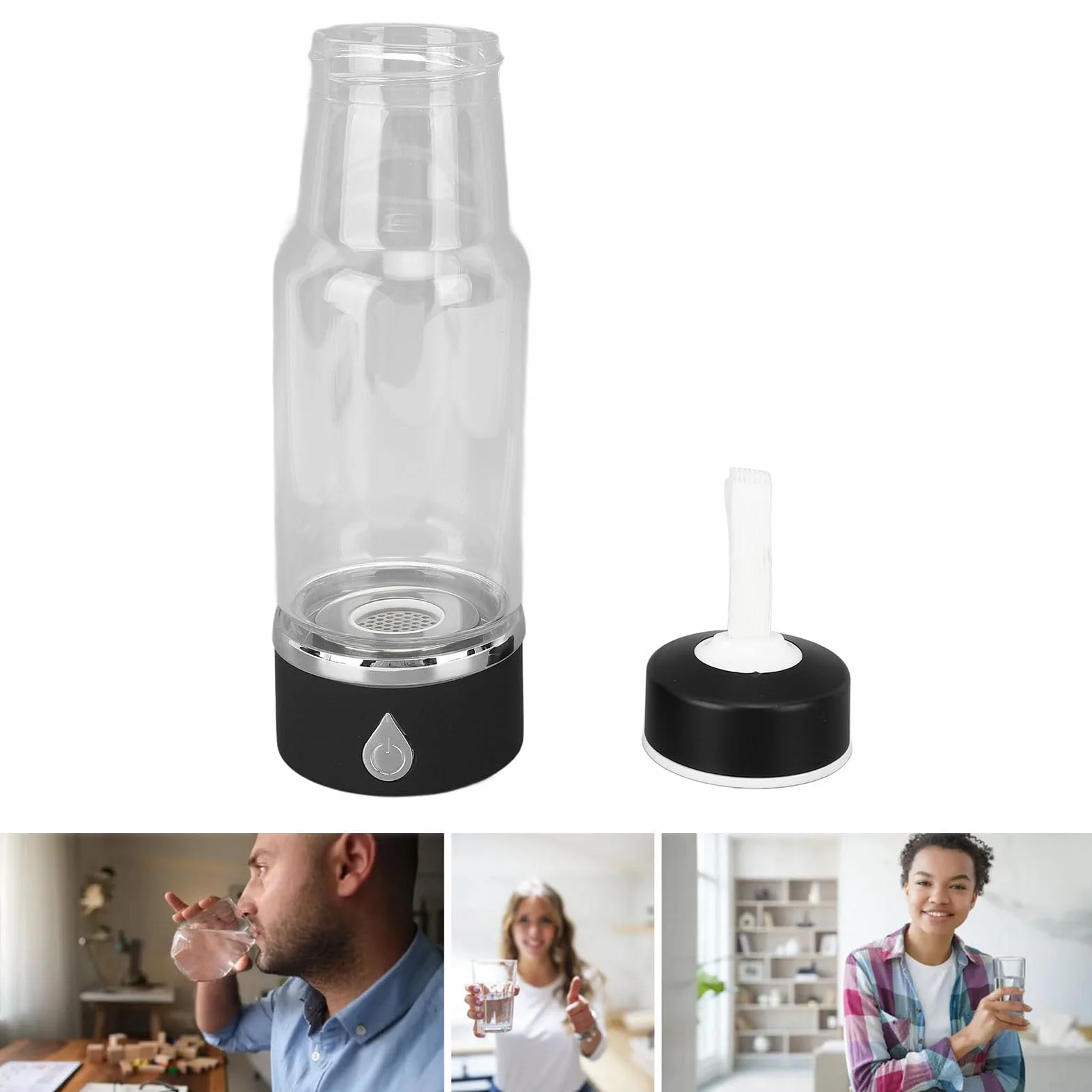 POENVFPO Generador de Agua Rica en Hidrógeno, Botella de Agua de Hidrógeno Recargable Portátil, Iones Negativos de Alta Concentración, 420 Ml con Tecnología SPE/PEM, Carga USB para el