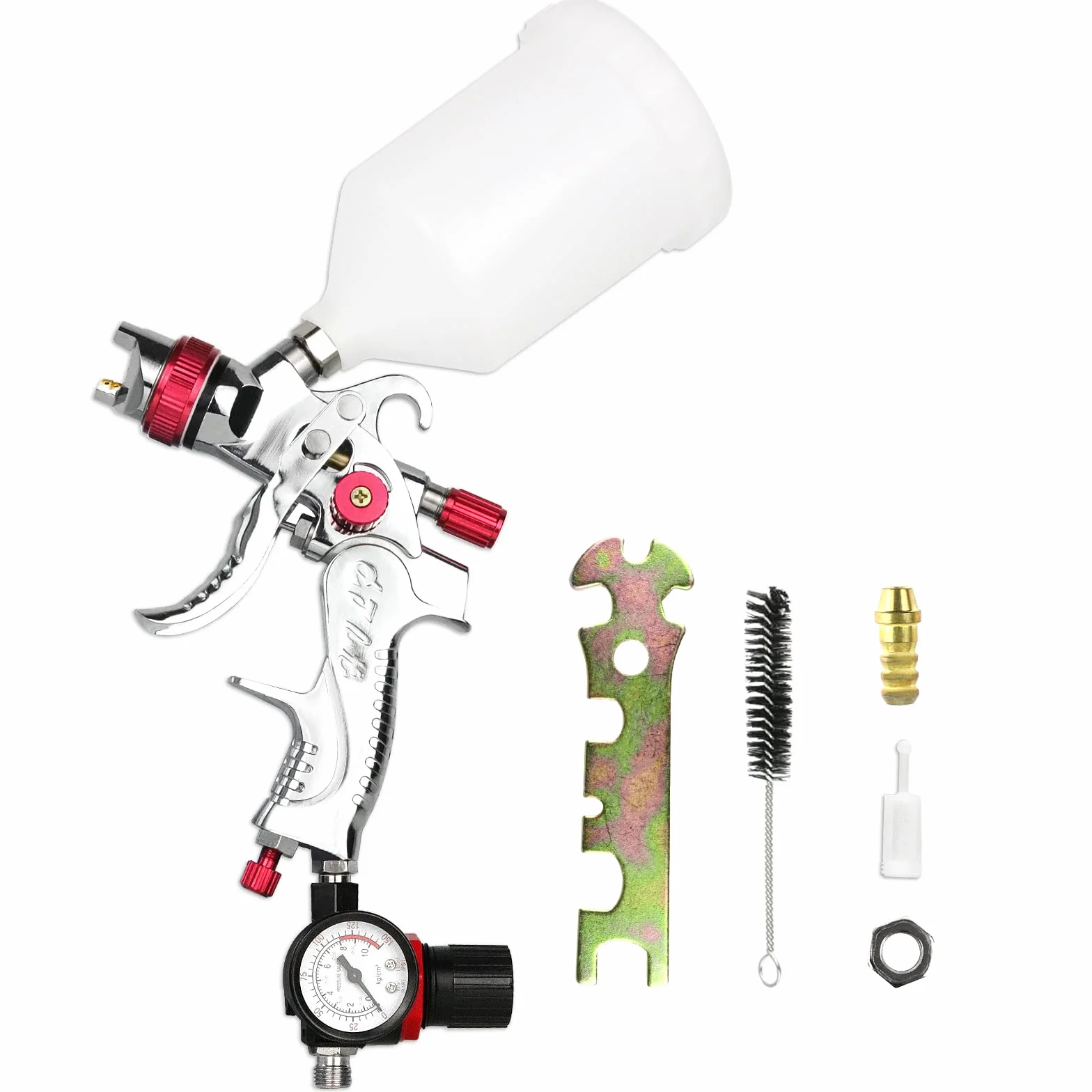 Vanwoke HVLP Pistola de Pintura Profesional,Pistola Pintura con regulador de presión de Aire,con 3 boquillas 1,4mm 1,7mm 2,0mm y Taza de 600cc,para Automóviles, Techos, Paredes, Pisos