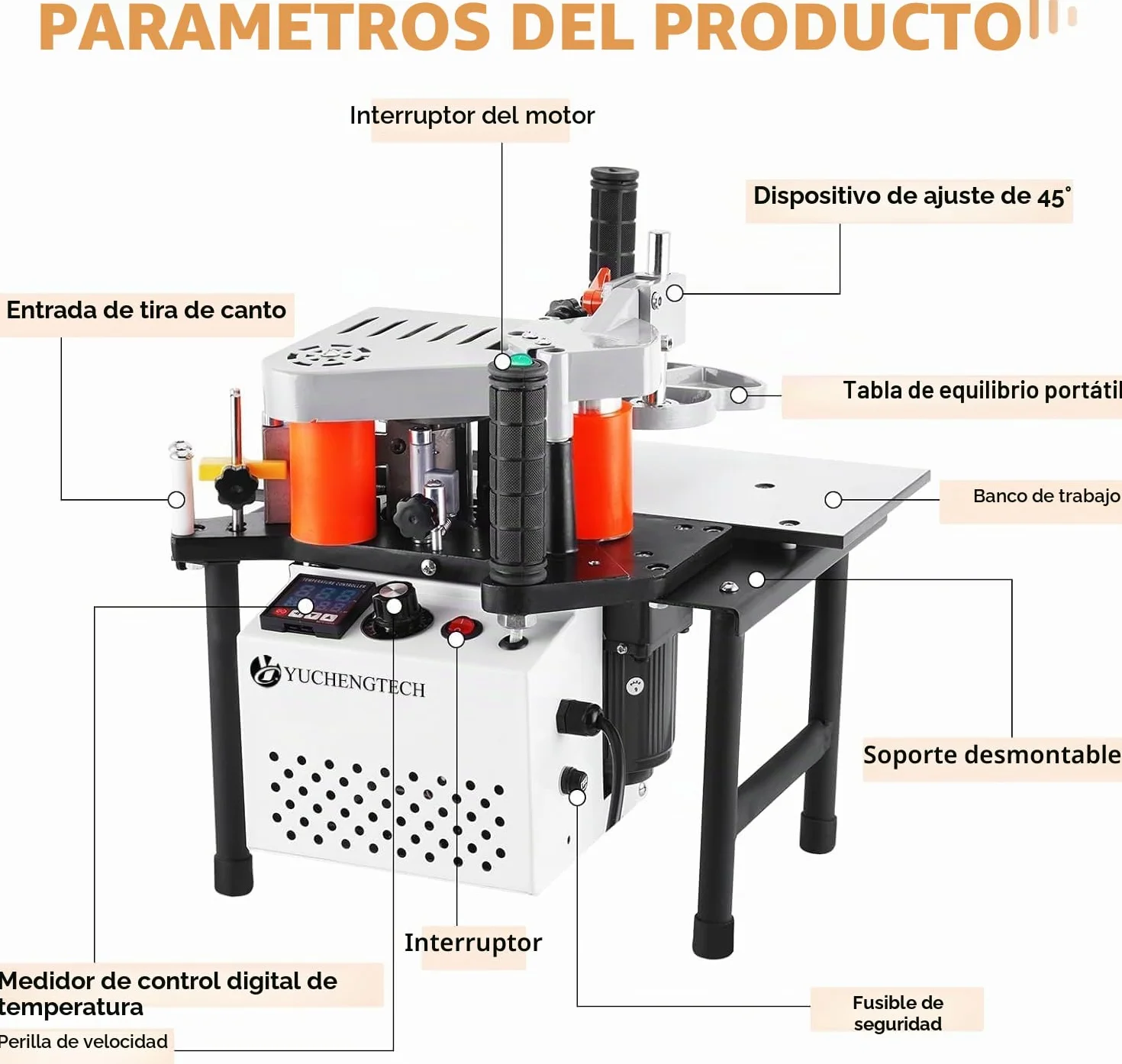 Encoladora de Cantos Portátil 2-6m/min Ancho 10-60mm Espesor 0.3-3mm para Madera Contrachapada PVC ABS