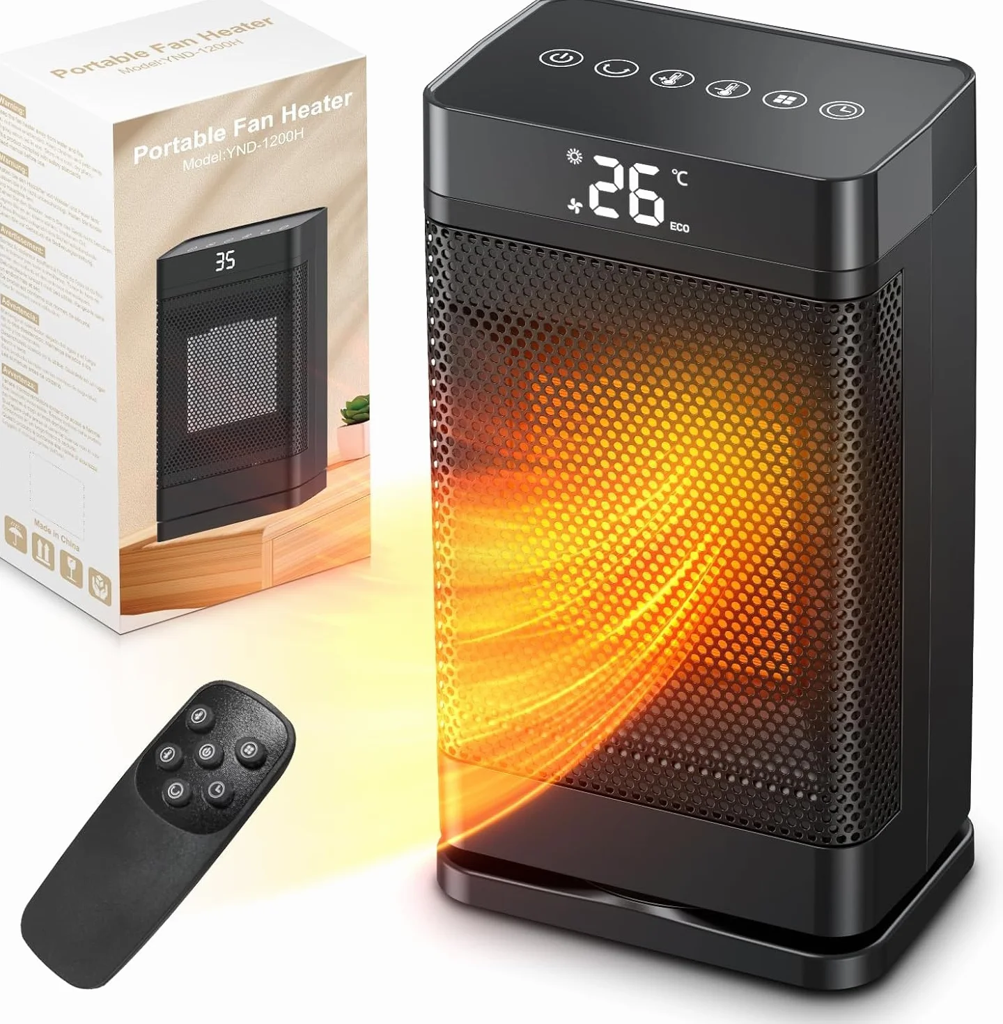 Mini Calefactor De Enchufe, Calefactor Bajo Consumo Ceramico 1500w Con Temporizador y Mando a Distancia, Calefactor Escritorio Oscilante cerámico ptc portátil Adecuado Para Salones y Dormitorios