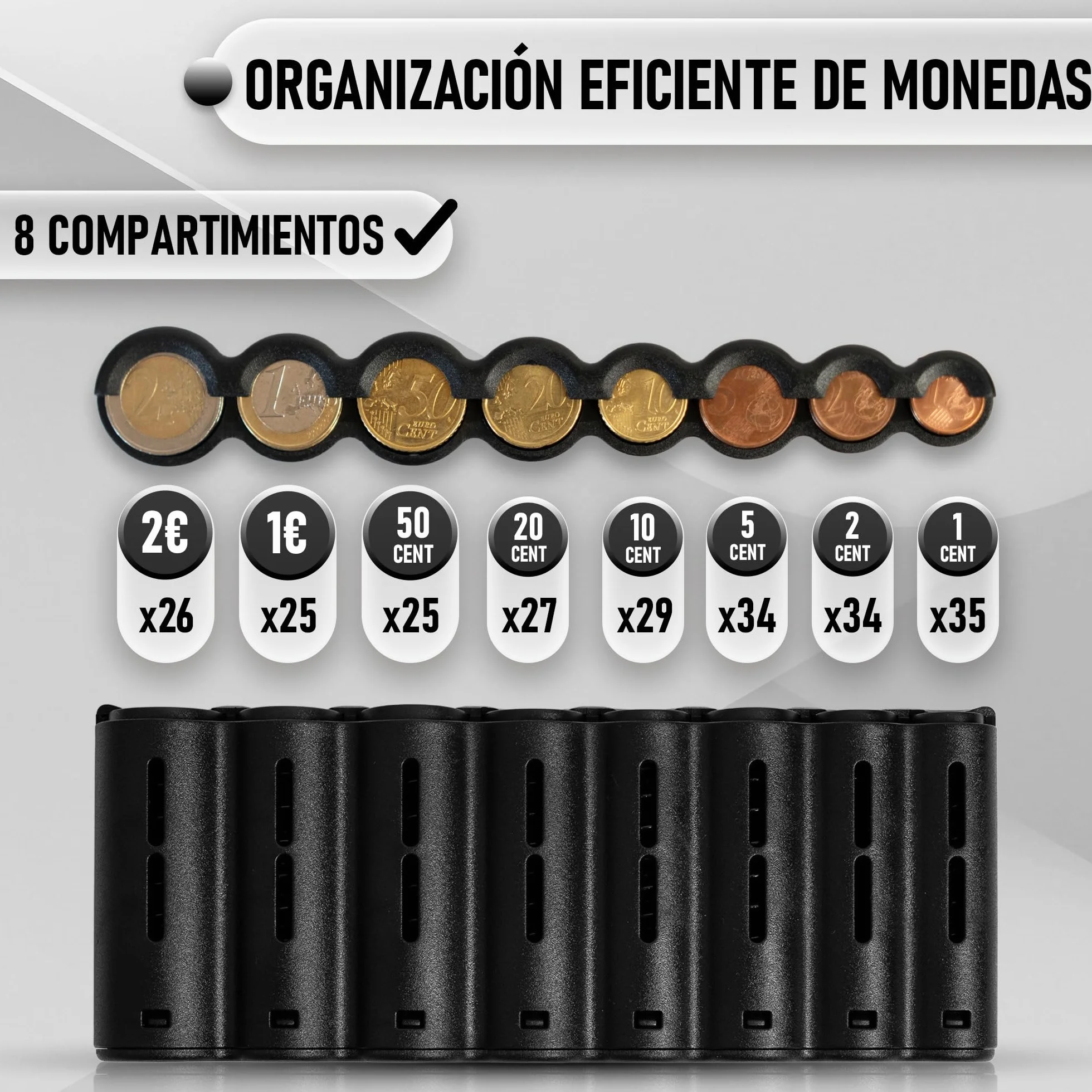 Portamonedas de Euro 8 Compartimentos Organizador Profesional Monedas Cajeros Comercios