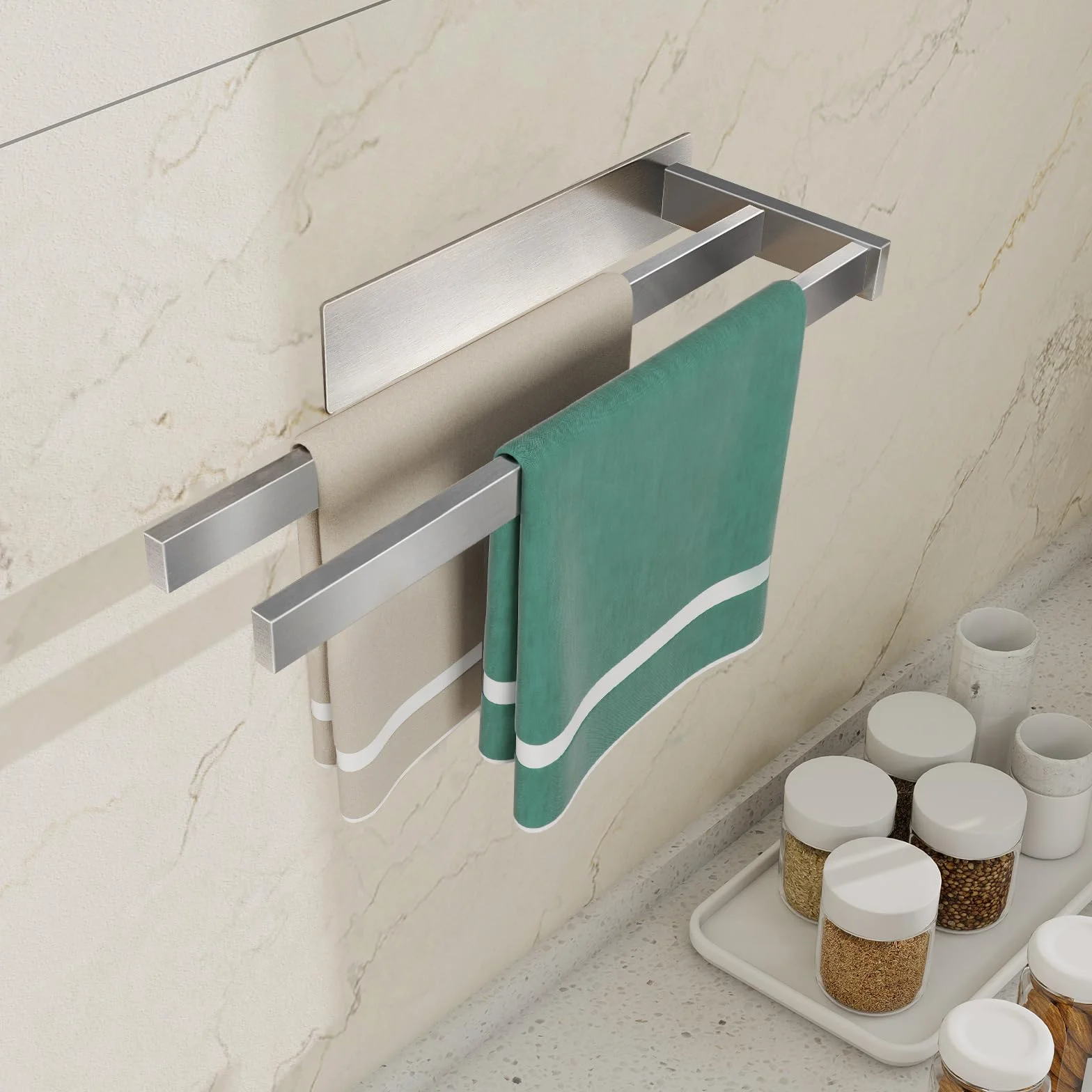 Vista Toallero Adhesivo Baño de Acero Inoxidable SUS304 Toallero Pared Resistente y Duradero 40cm Plata
