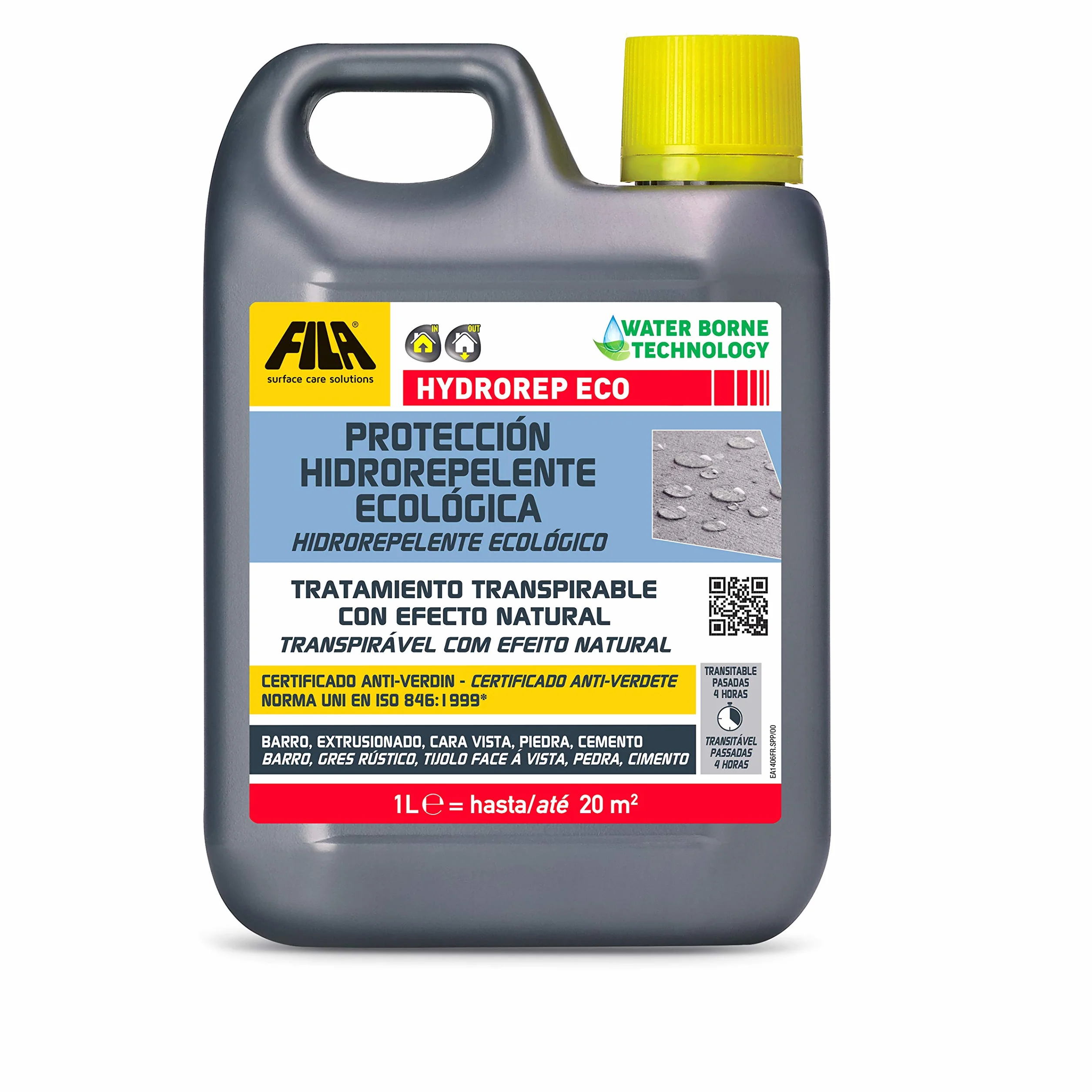 Hydrorep Eco, Hidrorepelente Ecológico Para Barro, Piedra, Gres Extrusionado, Ladrillos Cara Vista, Piedra Artificial, Cemento y Monocapa, 1L
