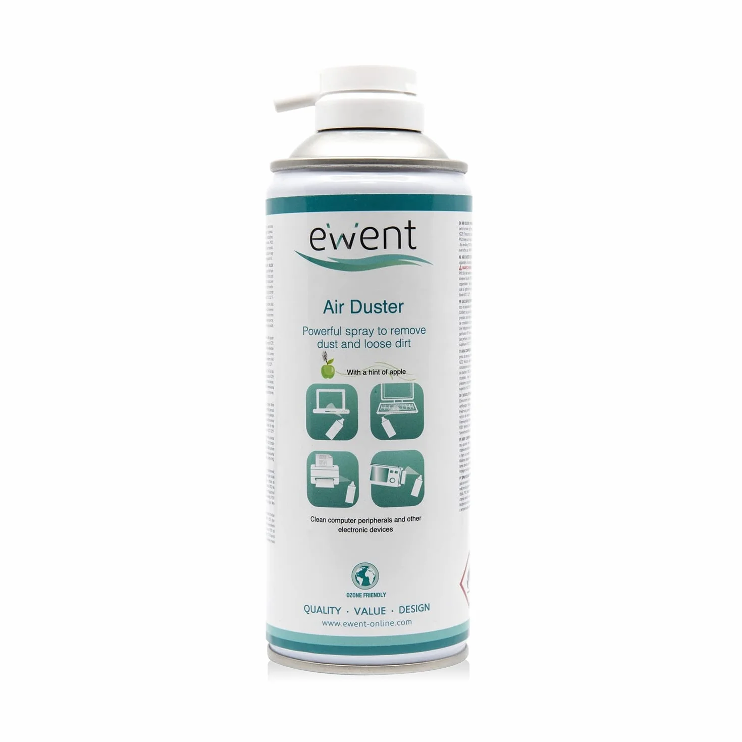 Ewent Lata de aire comprimido, aroma a manzana, 400ml limpieza de accesorios de PC teclados impresoras, televisores, cámaras y otros, spray de contacto tubo de extensión, el embalaje puede variar