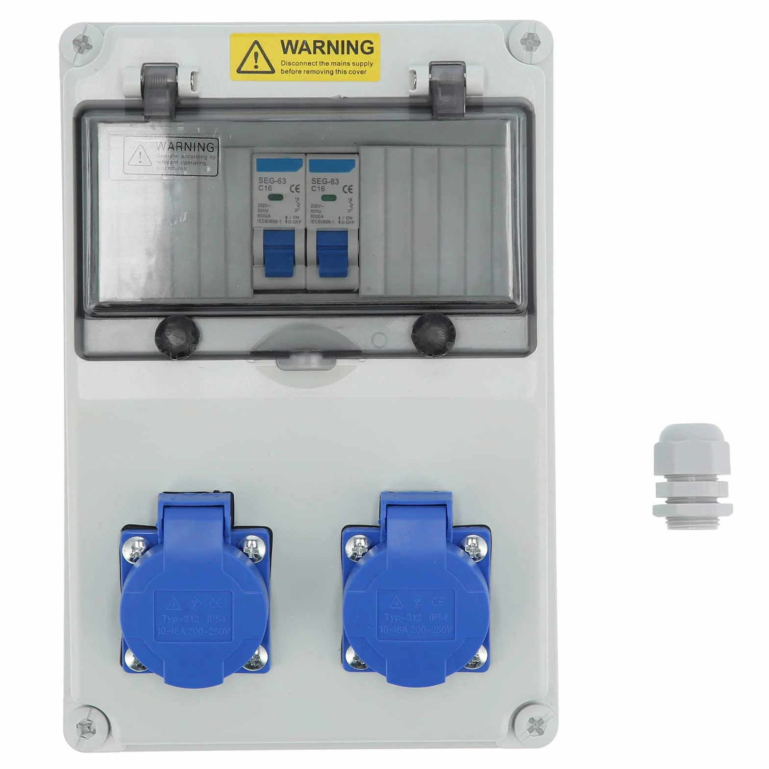 Distribuidor de pared de 2 posiciones, 16 A 220 – 250 V, distribuidor de corriente de construcción, distribuidor de corriente para montaje en pared, IP65 (enchufe de la UE)