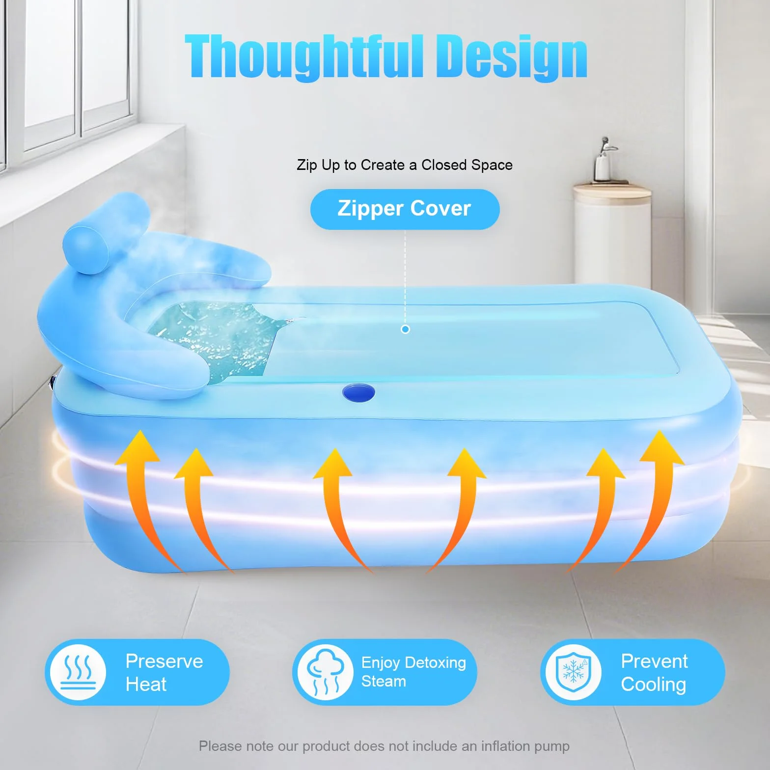 Bañera hinchable con cojín inflable, bañera de aire con soporte para bebidas, bañera plegable con función portátil plegable para adultos, adolescentes, azul