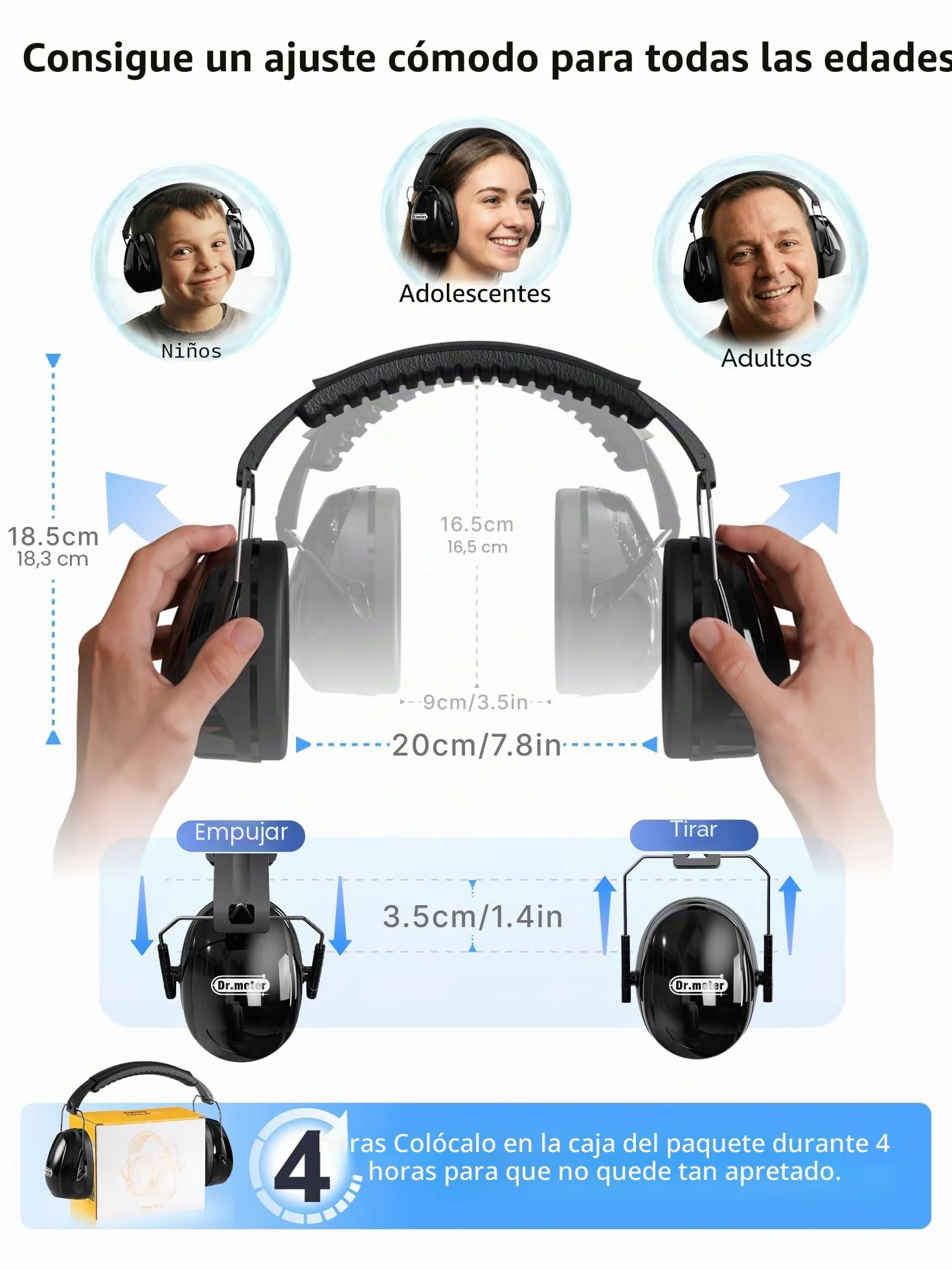 Dr.meter Cascos Antiruido Adultos 31dB, Protectores Auditivos Ajustables para Trabajo, Construcción y Estudio