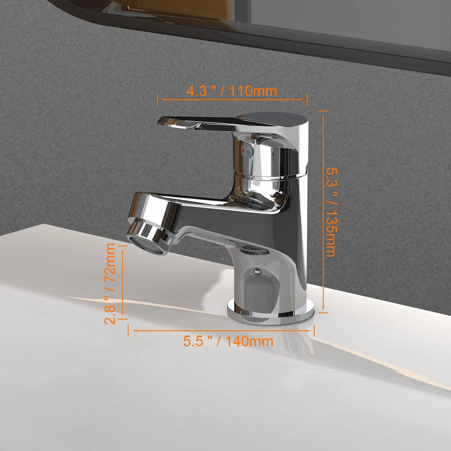 Ibergrif M11059 Grifo de Lavabo de Latón Cromado, 72 mm | Monomando para agua fría y caliente con cartucho cerámico, aireador, conexión G3/8 y accesorios de montaje