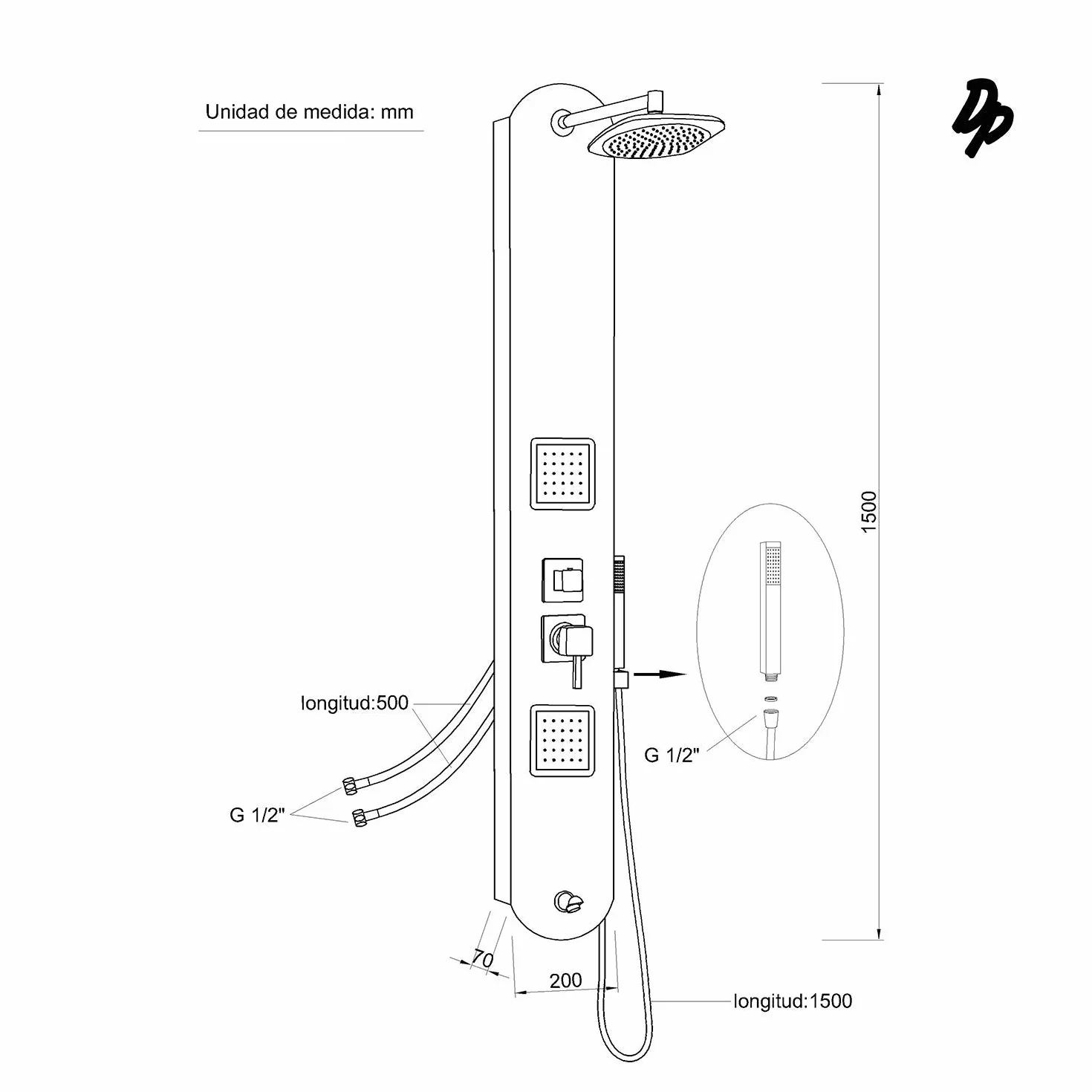 DP Grifería Bahamas - Columna de hidromasaje en aluminio, Blanco