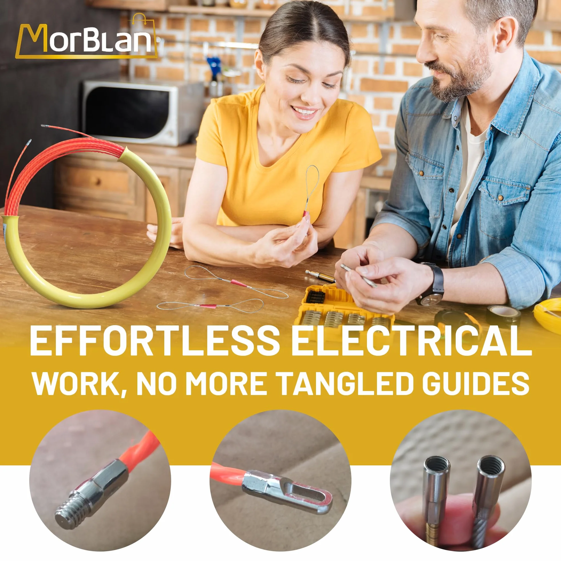 Guia pasacables I Guia de Electricista I Guía para cableado I Resortes Intercambiables I Tubo de Enrollado Incluido I Pasa Cables eléctricos I Dos Cabezales Intercambiables I 30 Metros X 4,5 mm