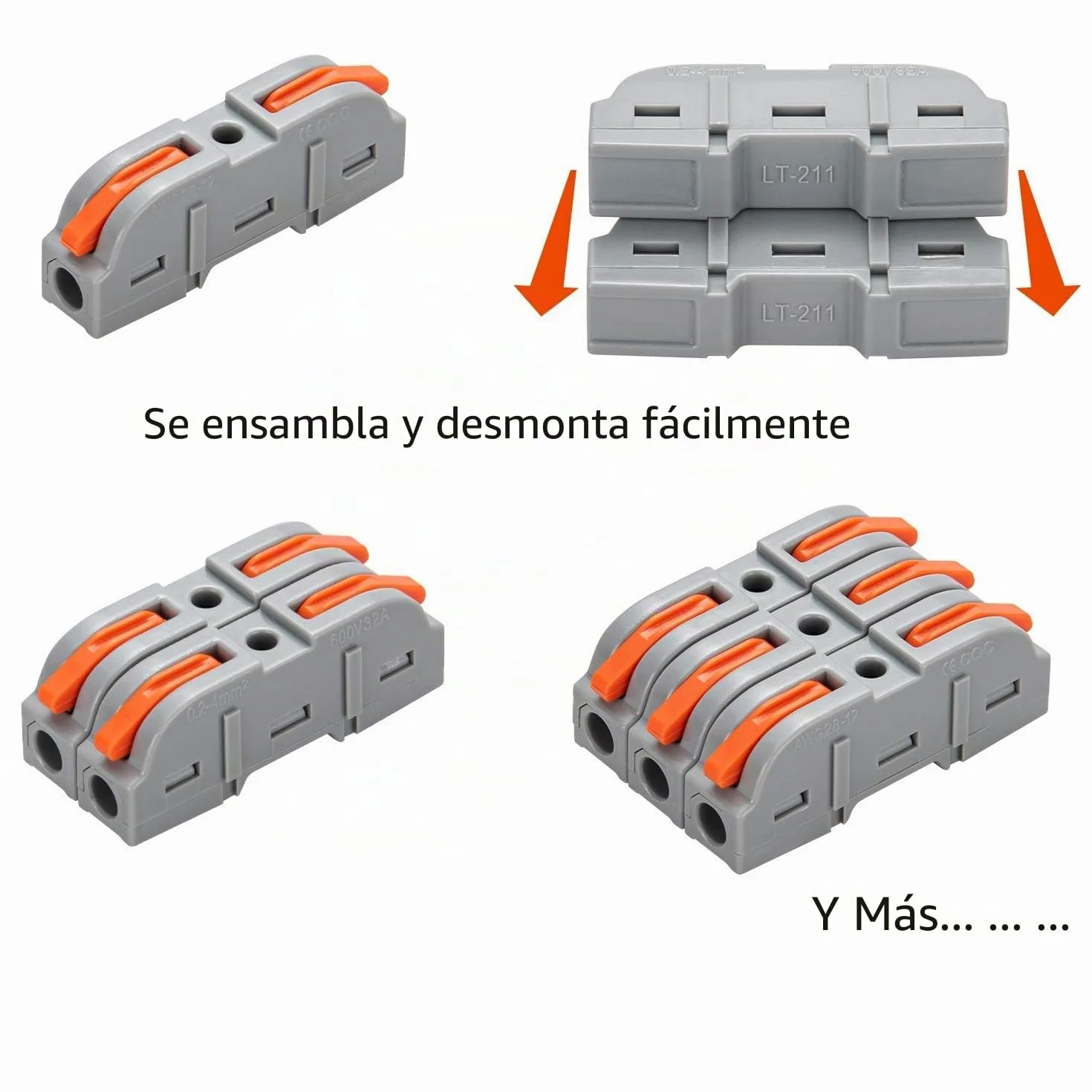 Conectores Eléctricos Rapidos con Palanca, Bornes de Conexion, 1-Cable 2-Vías y se Puede Combinar Libremente, 26 Piezas