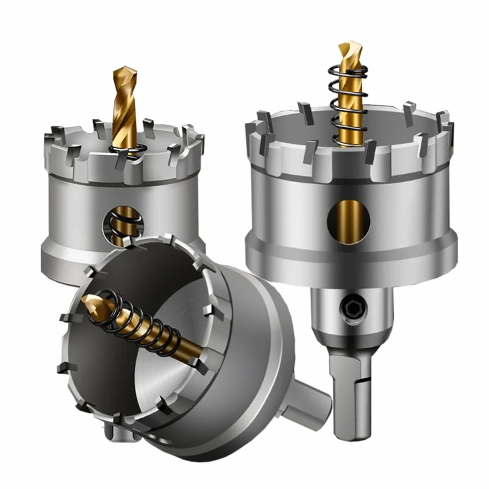 Juego de brocas para sierra de corona de aleación de 15 a 50 mm con punta de carburo TCT para perforación de metal de acero inoxidable, 114 mm