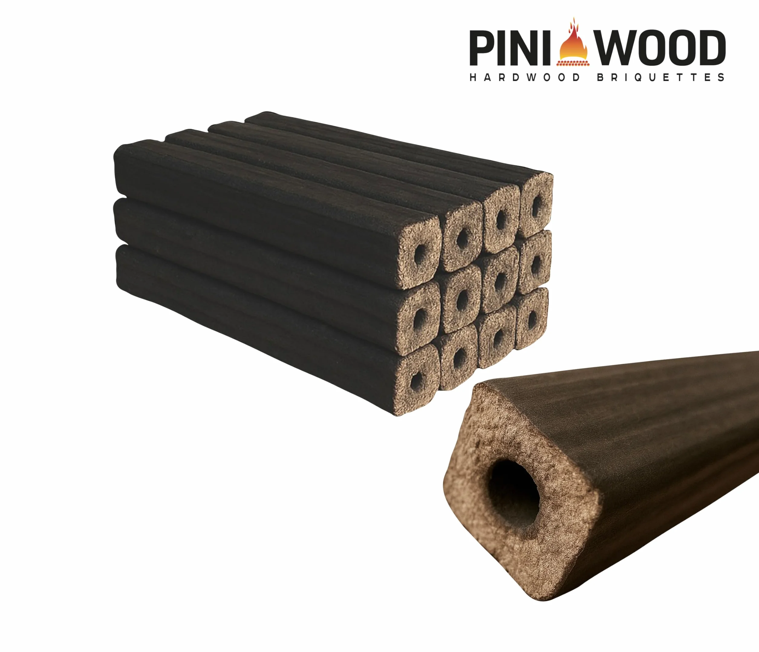 PINI Kay Briquetas de madera de roble, 23 cm de largo, cuadradas con agujero de tracción, 22,5 kg, briquetas de madera dura, briquetas de madera de roble, chimenea, horno y barbacoa