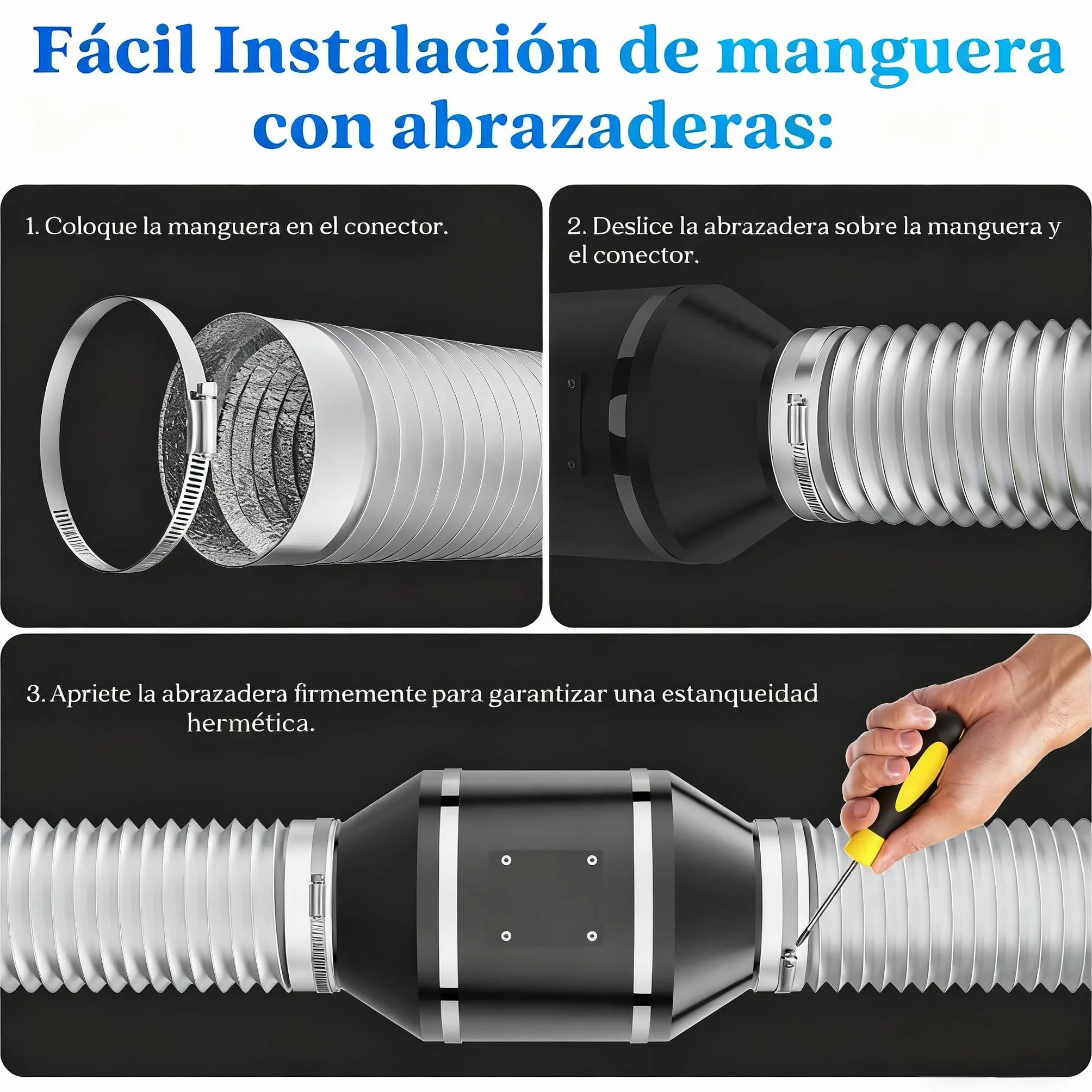 Tubo Ventilación 100mm 2,5m Blanco, Tubo Flexible 5 Capas Aislado, Silencioso, con Abrazaderas, para Aire Acondicionado Portátil, Secadora y Ventilación