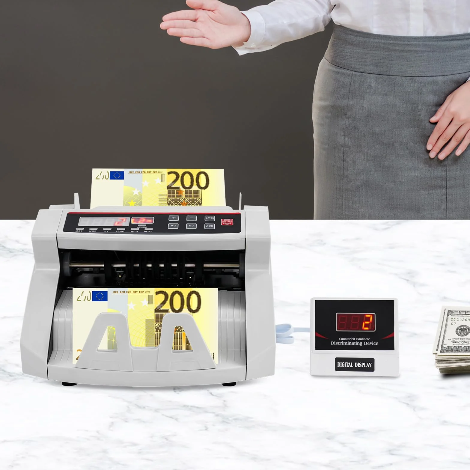 Portátil contador de billetes 2 en 1 detector de billetes falsos con LED