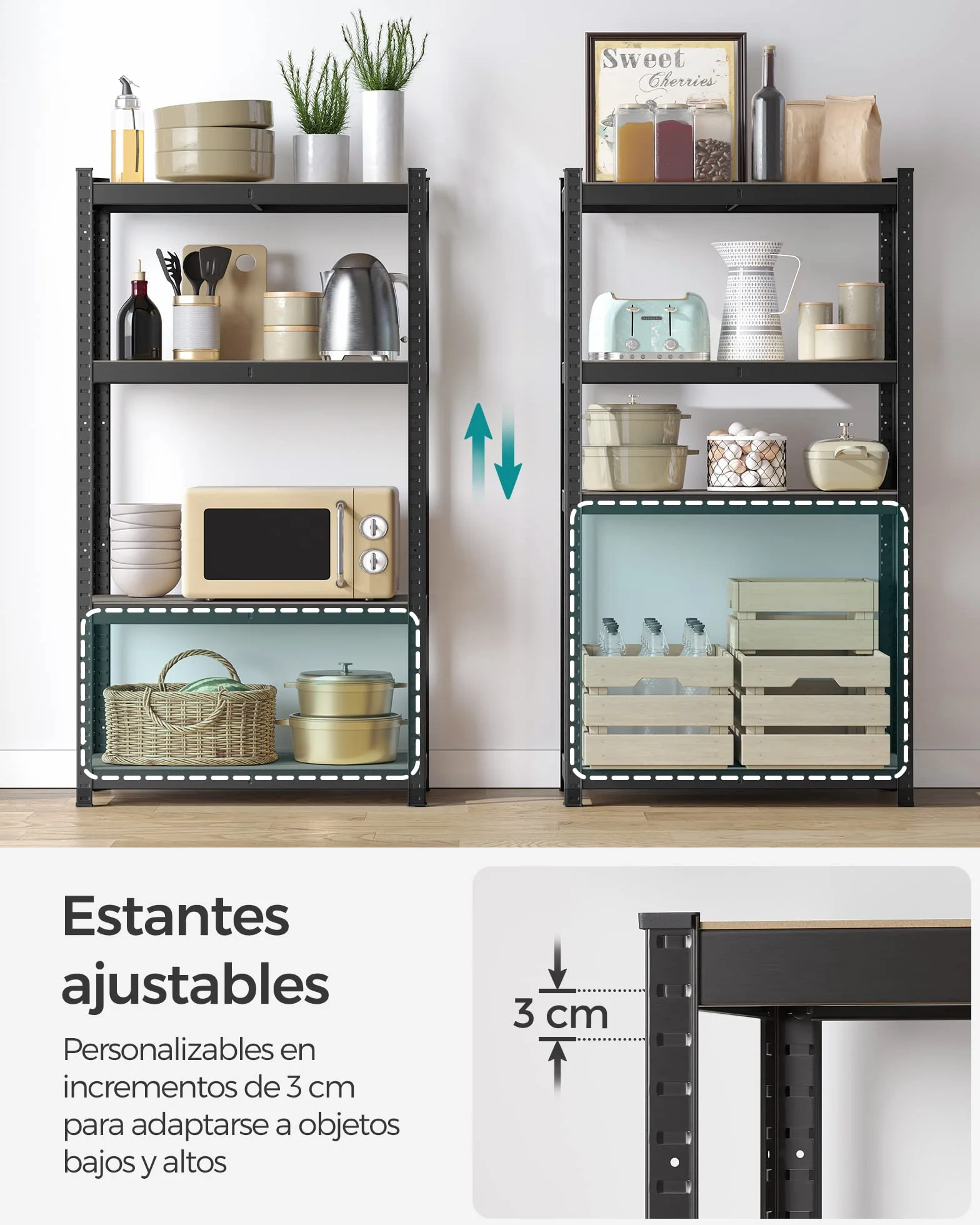 SONGMICS Estantería Pesada de Acero 520 kg 40x80x160 cm Negro 2 Piezas