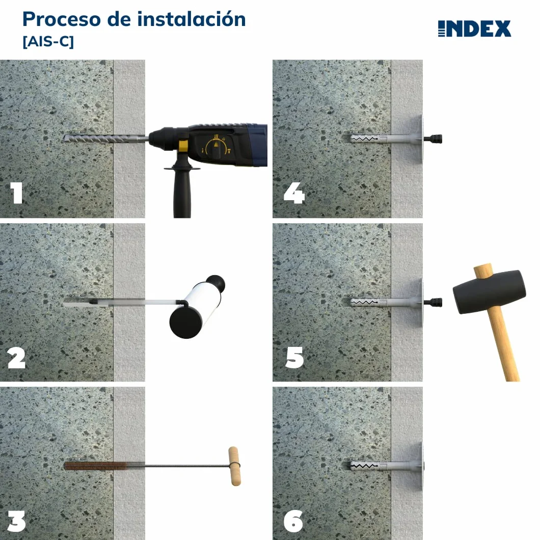 INDEX A PERFECT FIXING - AISC10140 [AIS-C] Taco con clavo de poliamida para fijación de paneles aislantes y rehabilitación de fachadas (SATE), Homologado, Ø10 x 140 mm, 200 unidades
