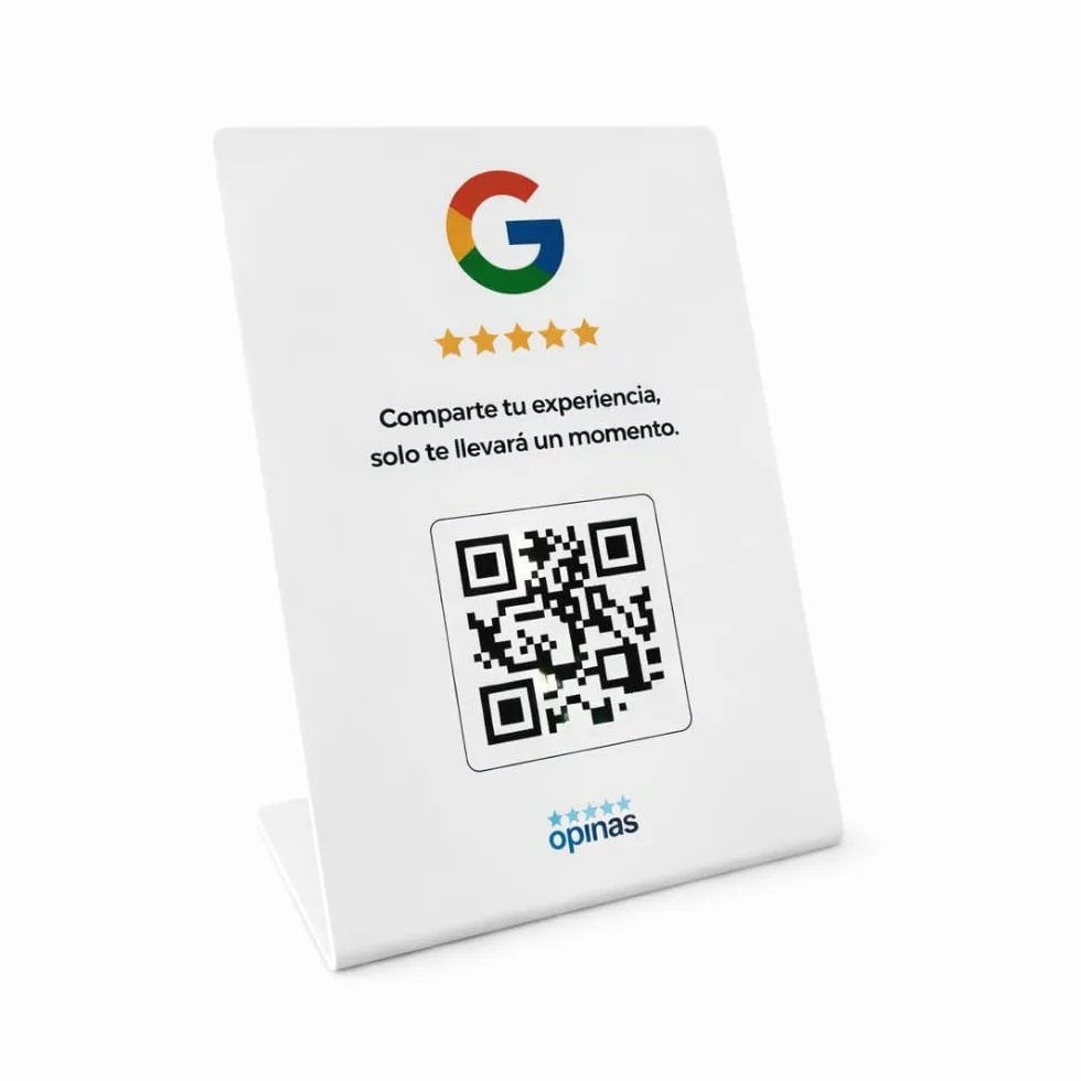 OPINAS Soporte QR Reseñas Google App IA Responder Reseñas Stand Cartel Opiniones