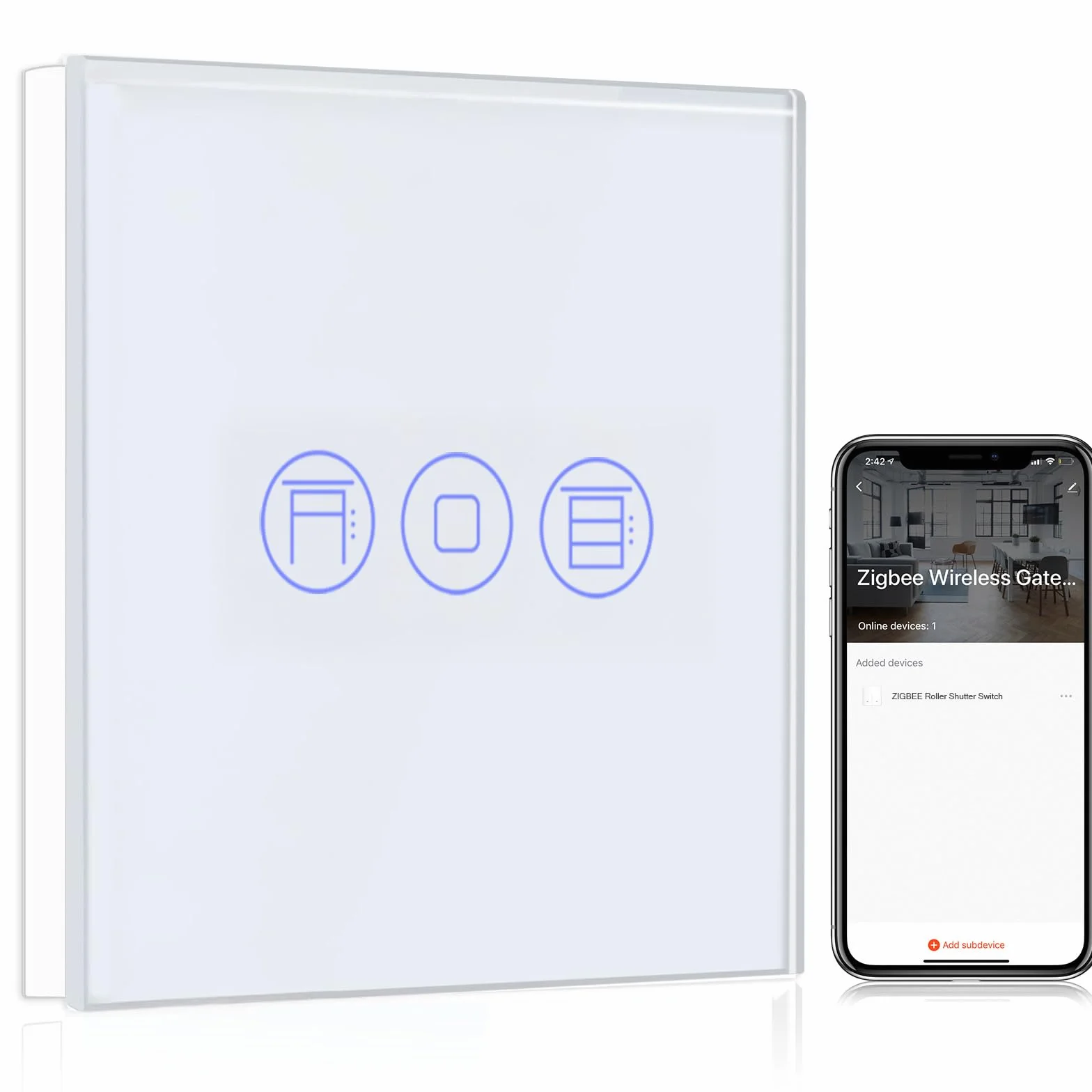 BSEED ZigBee Interruptor Persiana Blanco,ZigBee Interruptor Inteligente Compatible con Tuya,Alexa y Google Home,Control de APP y Función de Temporizador,2,4Ghz Alexa Interruptor Persiana