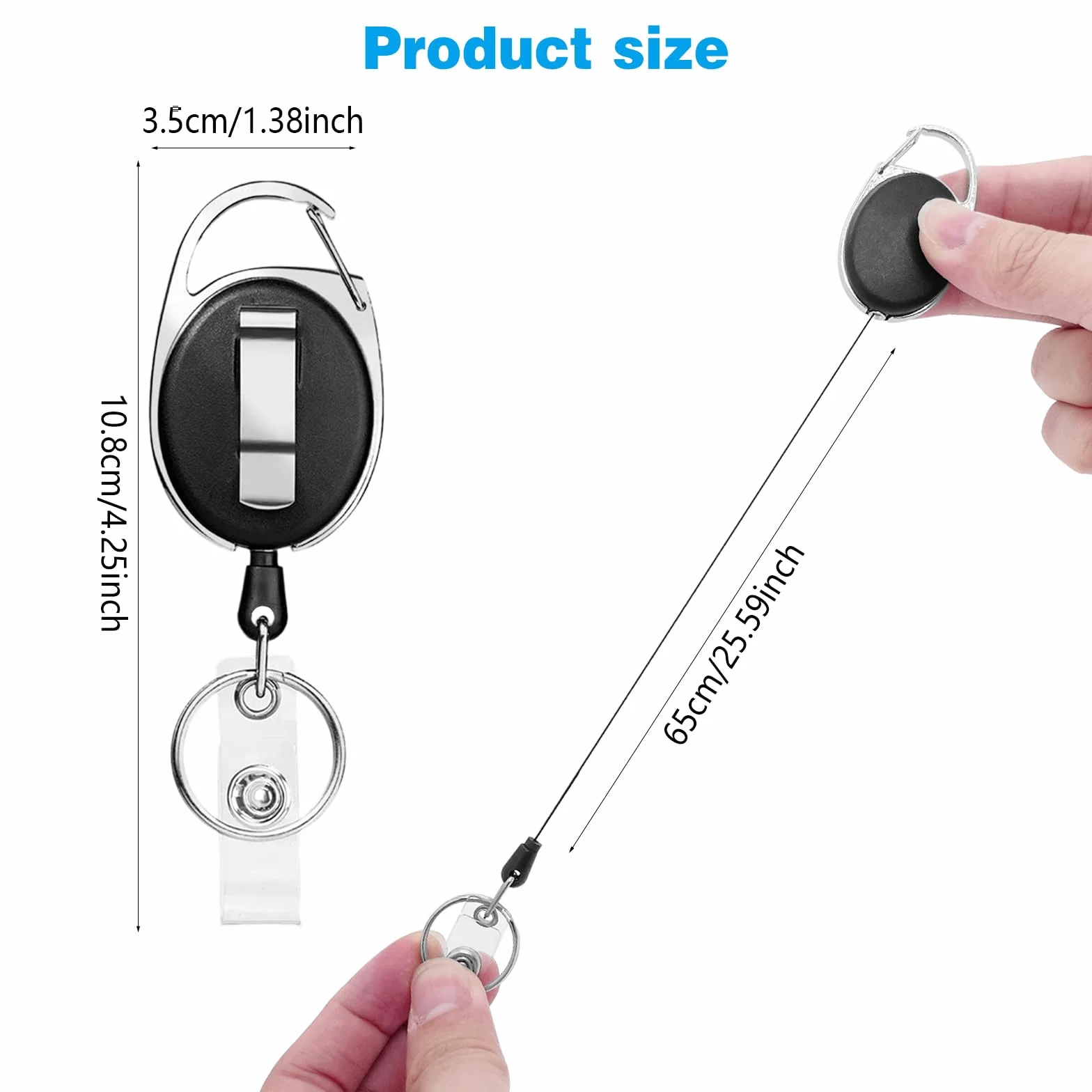 Llavero Retráctil con Clip 2 Unidades Extensibles Cordón Nylon para Tarjetas Identificación Llaves Negro
