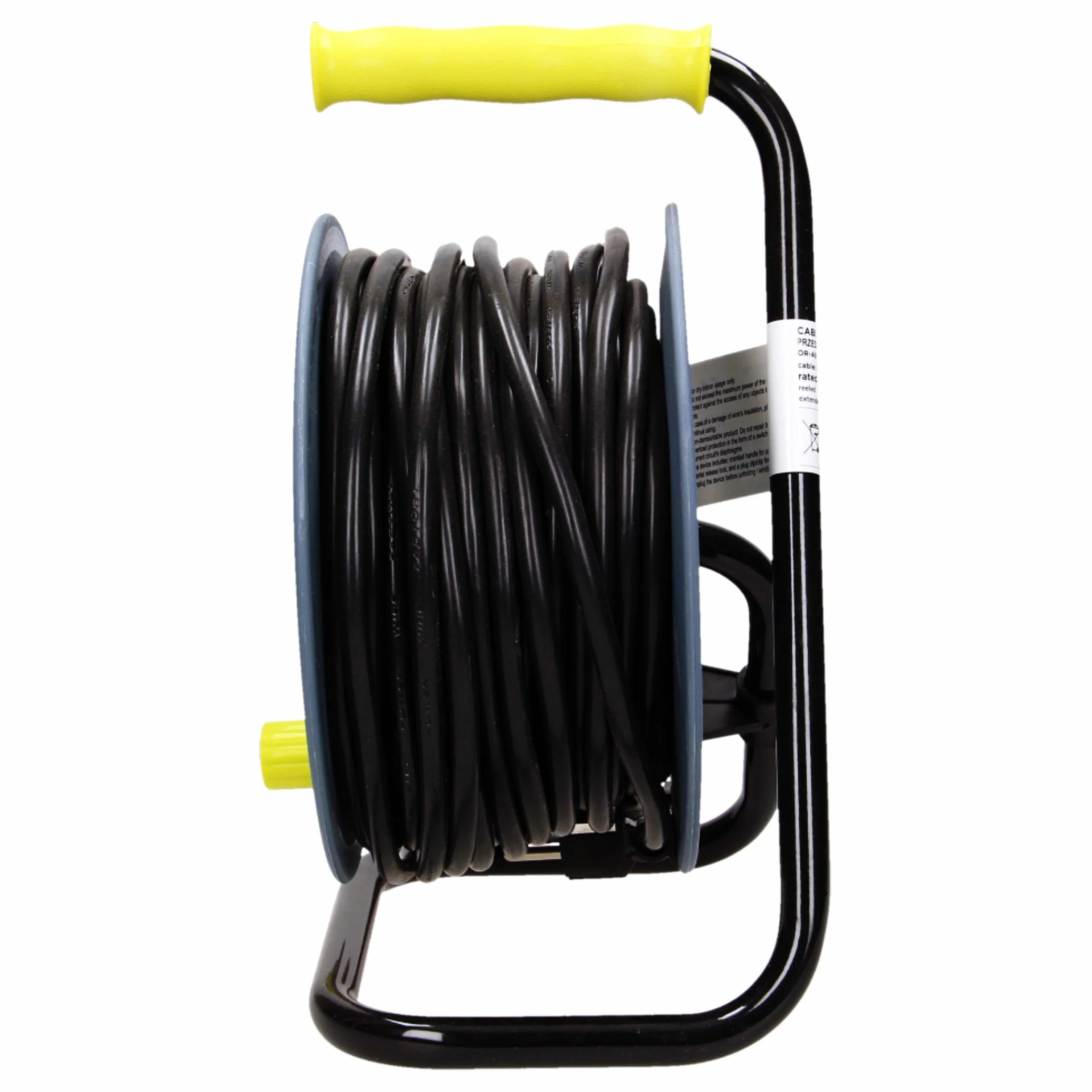 Orno AE-1339 Mini Tambor De Cable 15m con 4 tomas de corriente, soporte de metal y protección térmica (Amarillo)
